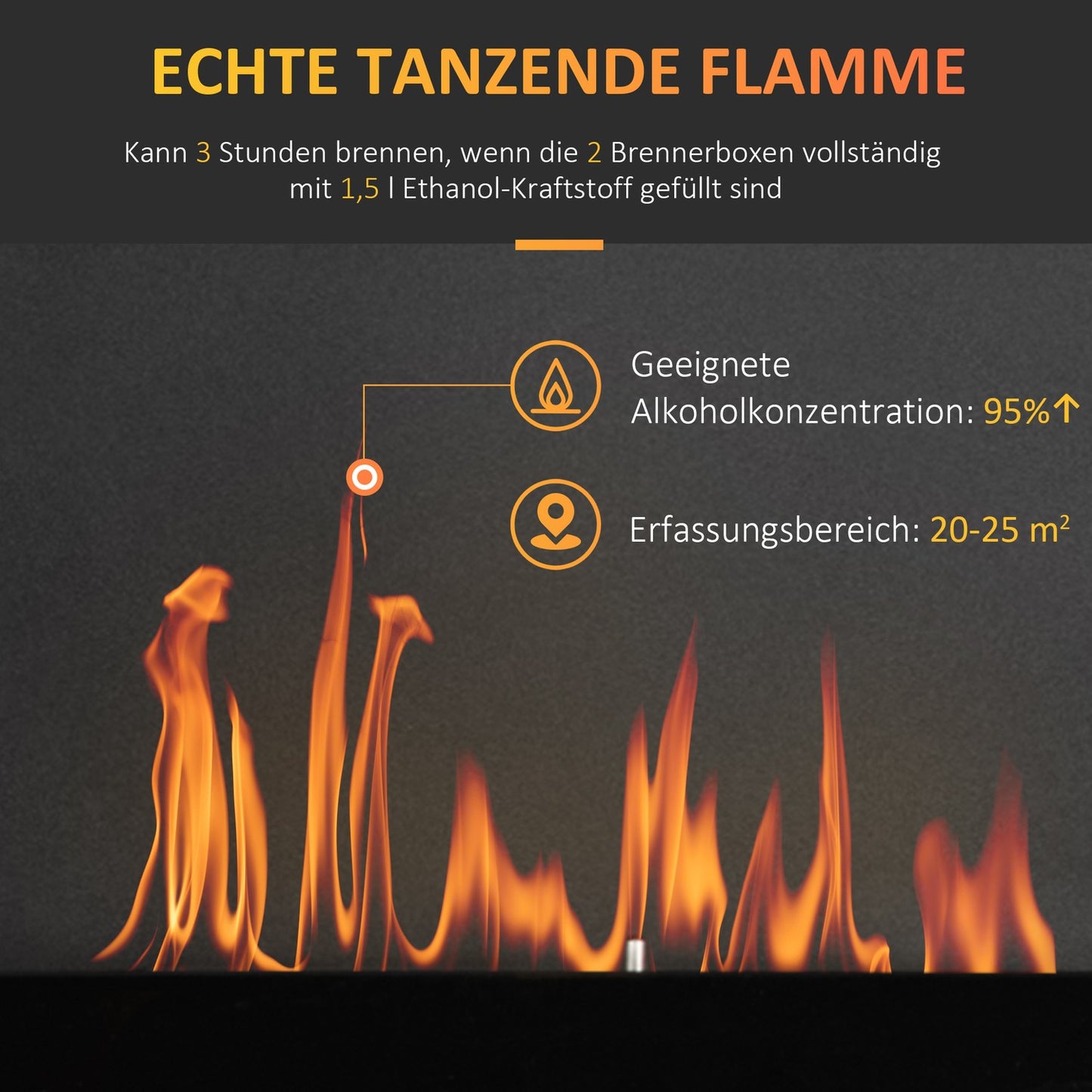 Indoor Black Ethanol fireplace, Metal, 3L Capacity, 90cm