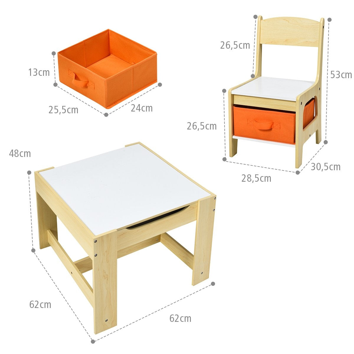 3 PCS. Children's seating group, children's furniture, children's seating set, children's table with 2 wooden chairs, 3 in 1 painting table