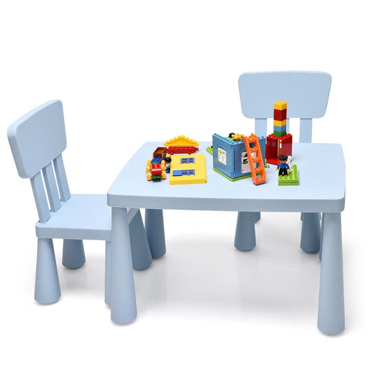 3 PCS. Children's seating group, children's table with 2 chairs, children's furniture made of blue plastic