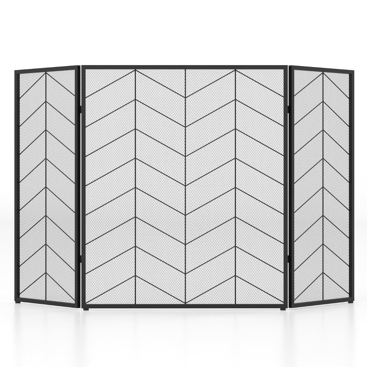 3-Panel Folding Fireplace Screen, Metal Mesh, 132x79 cm