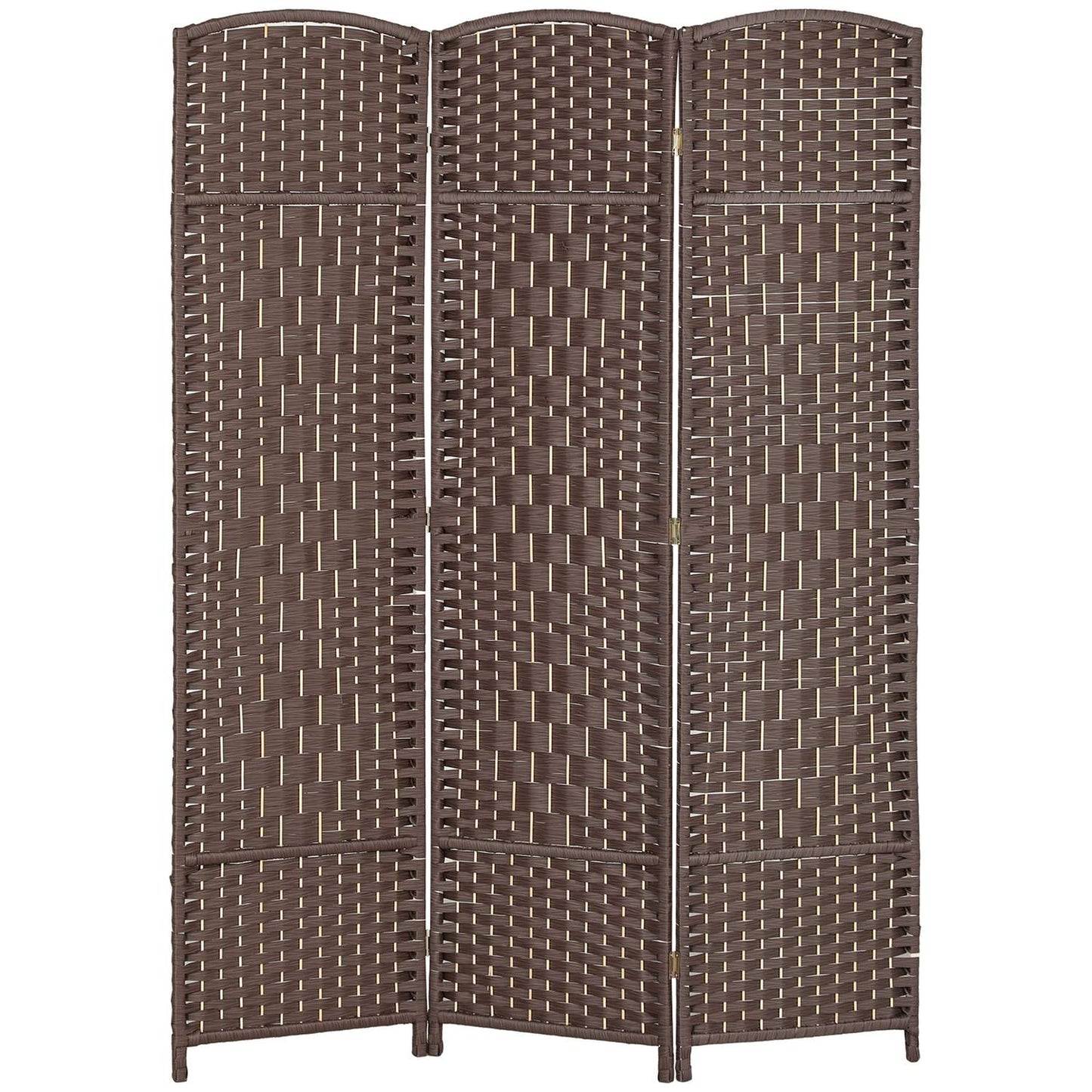 3-Panel Folding Room Divider, Brown Polypropylene, Pine Wood