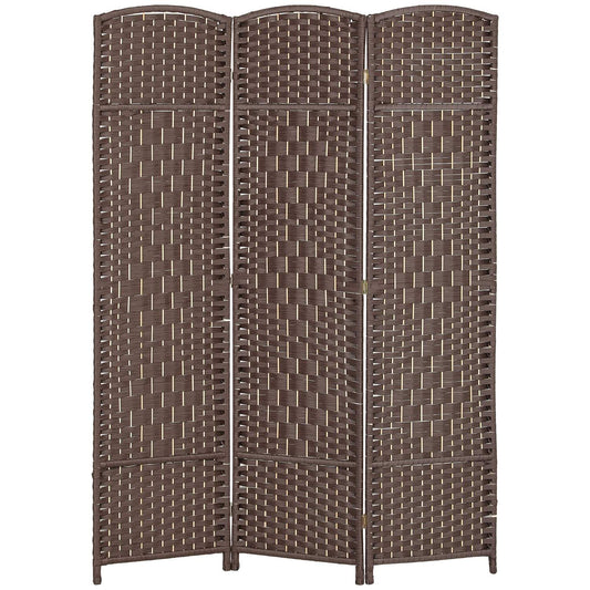 3-Panel Folding Room Divider, Brown Polypropylene, Pine Wood