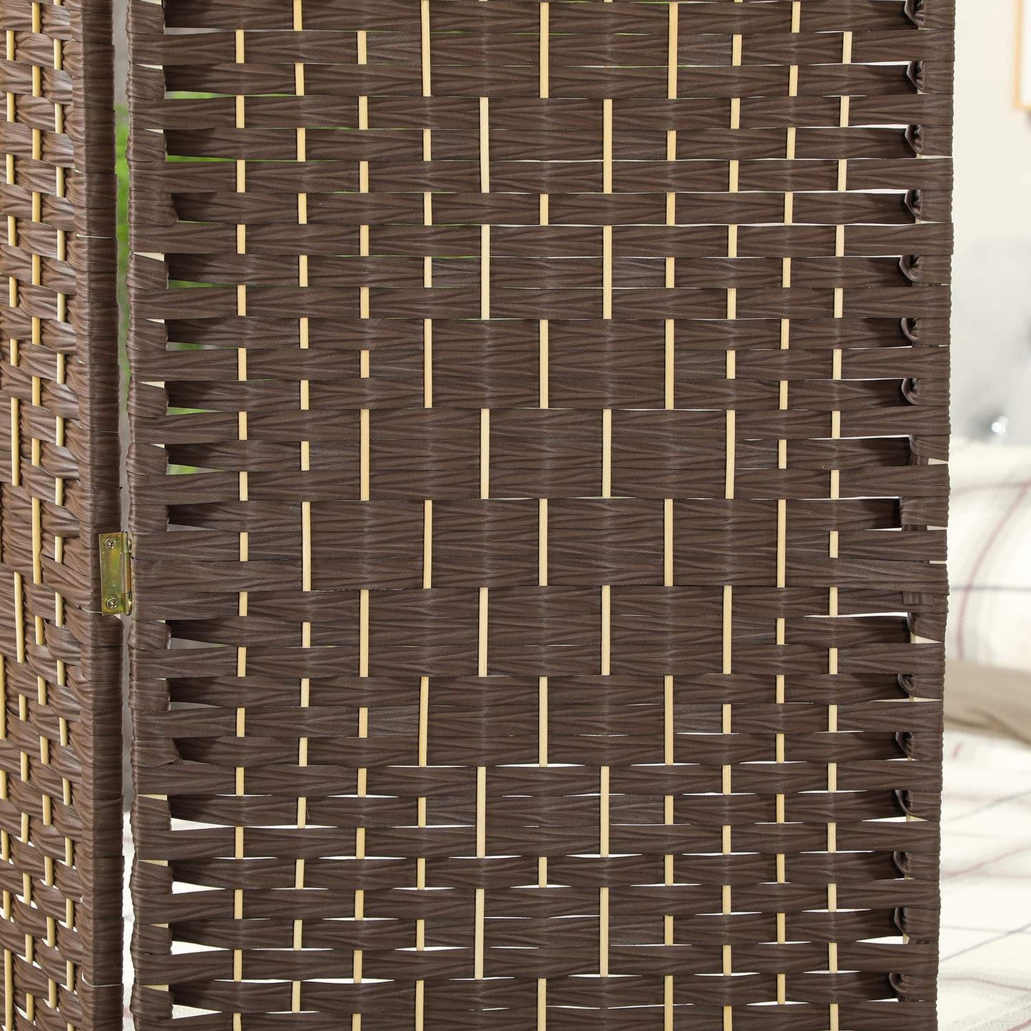 3-Panel Folding Room Divider, Brown Polypropylene, Pine Wood