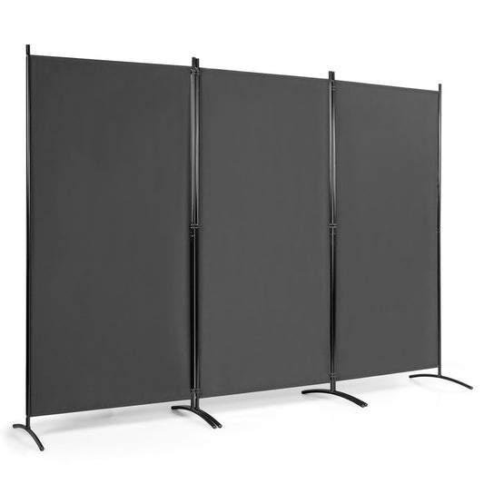 3-Panel Room Divider Foldable Fabric Privacy Screen 260 x 183 cm Gray