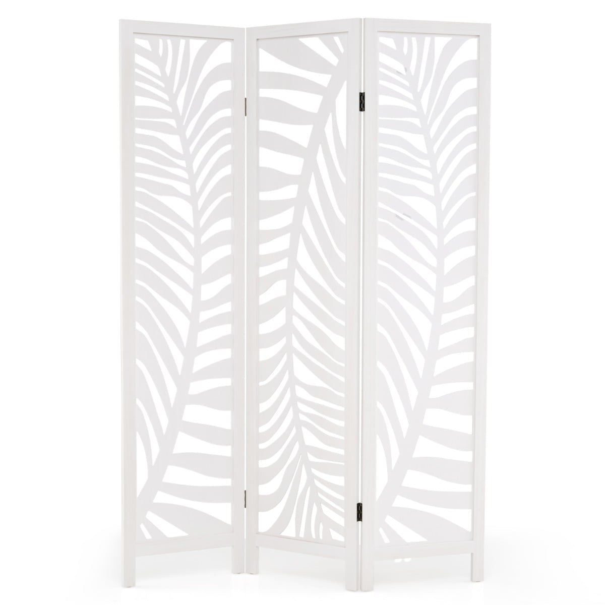 3-Panel Room Divider, Natural Paulownia Wood, White