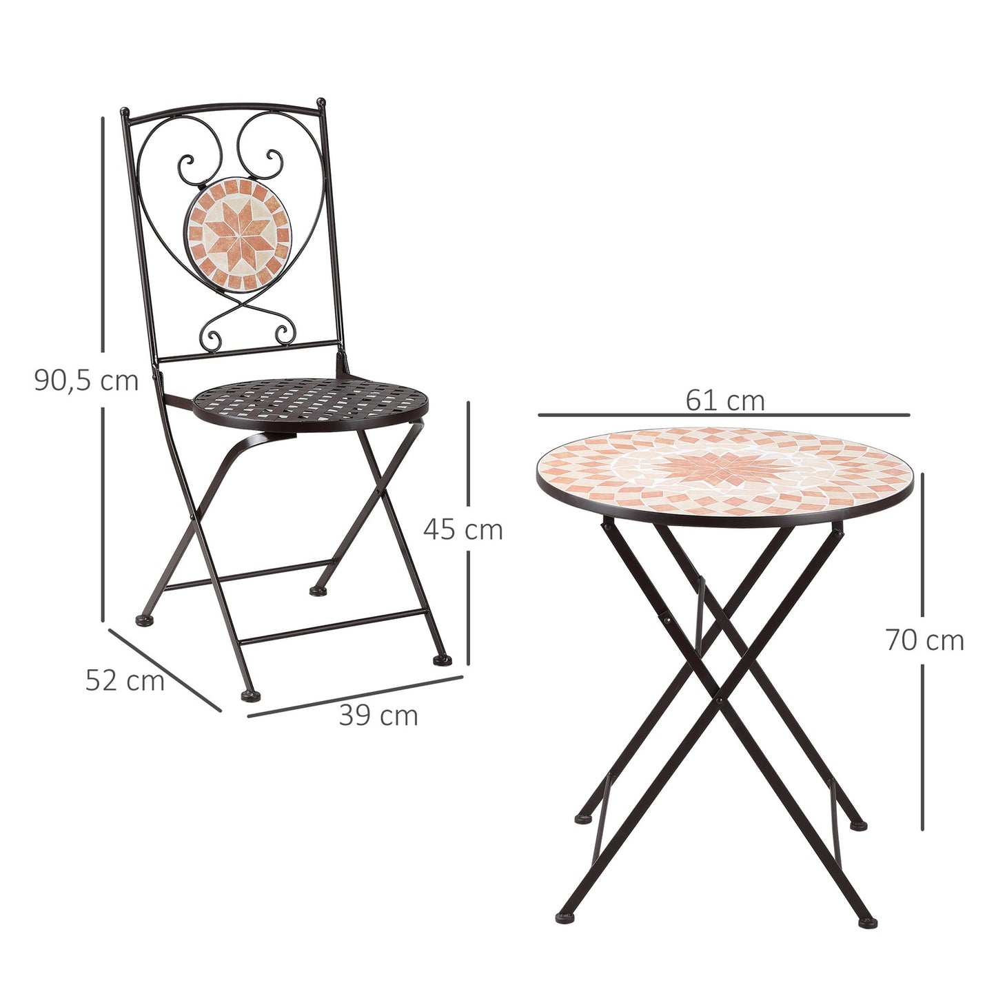 Bistro set - 3 pcs, mosaic metal, table and 2 chairs