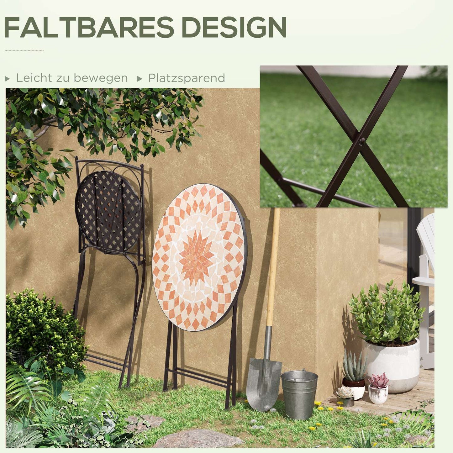 Bistro set - 3 pcs, mosaic metal, table and 2 chairs