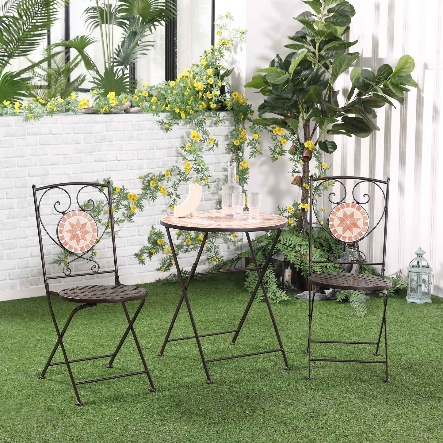 Bistro set - 3 pcs, mosaic metal, table and 2 chairs