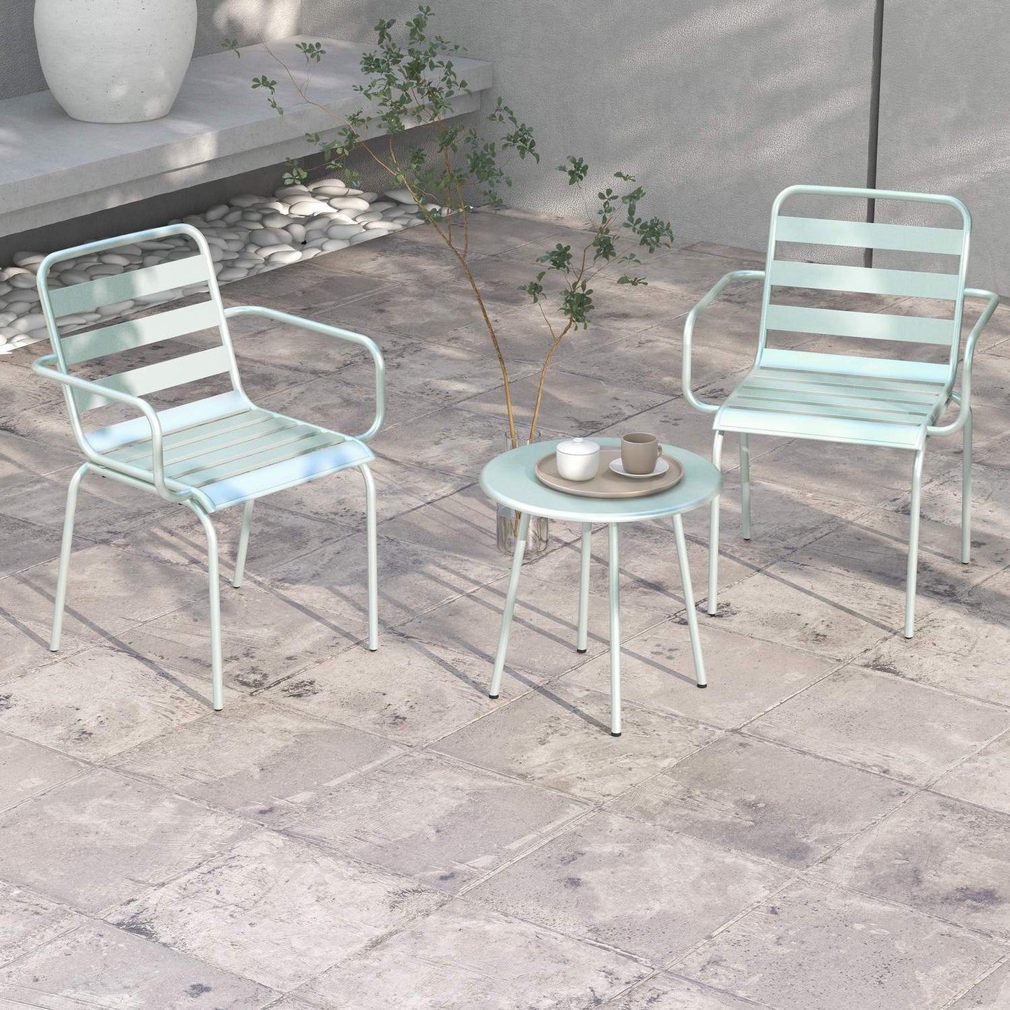 Outdoor Bistro Set - Steel table & chairs, green