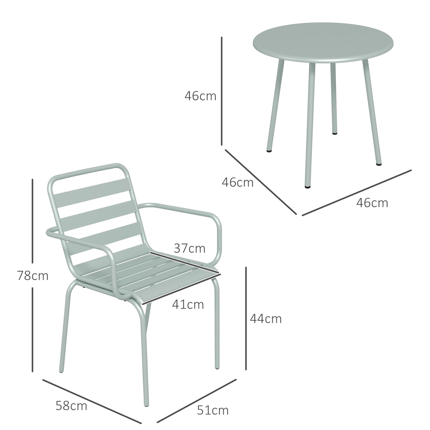 Outdoor Bistro Set - Steel table & chairs, green