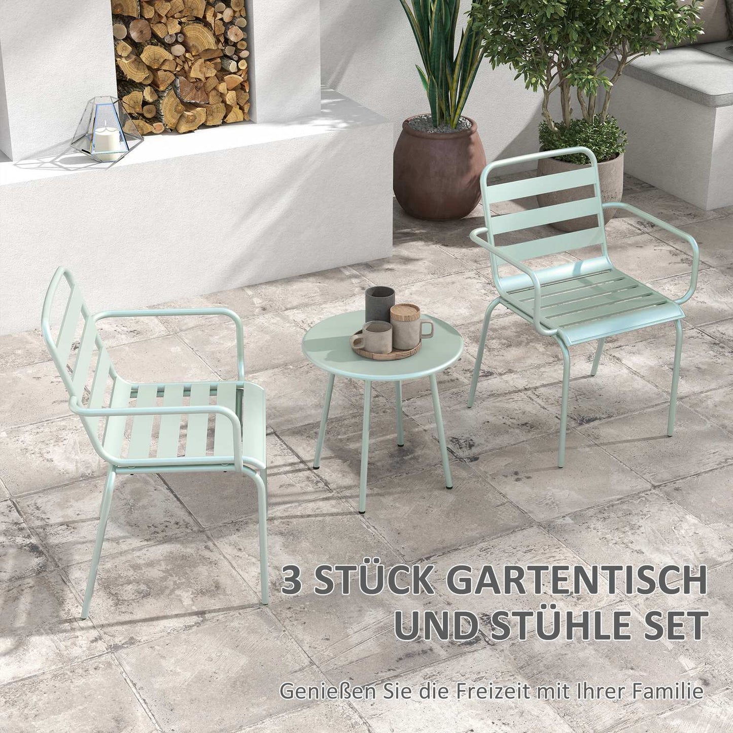 Outdoor Bistro Set - Steel table & chairs, green