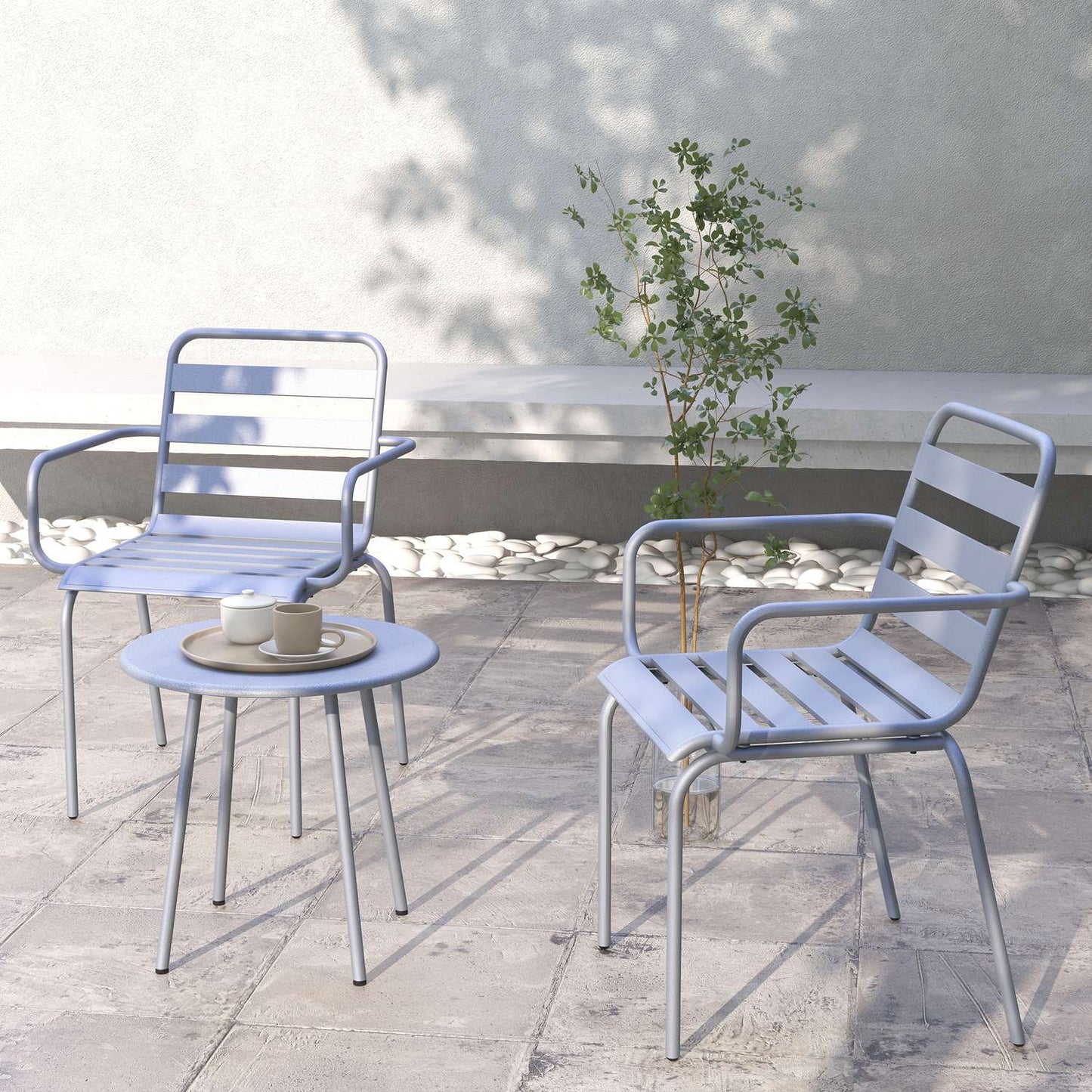 Light gray 3-piece bistro set - steel table and chairs