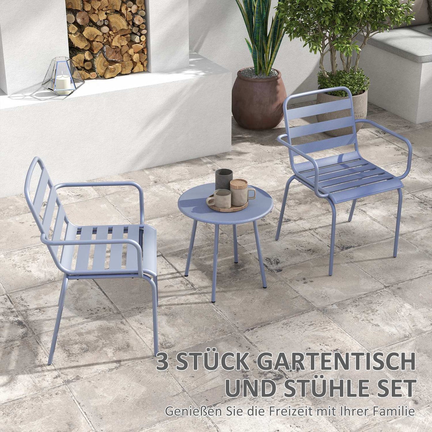Light gray 3-piece bistro set - steel table and chairs