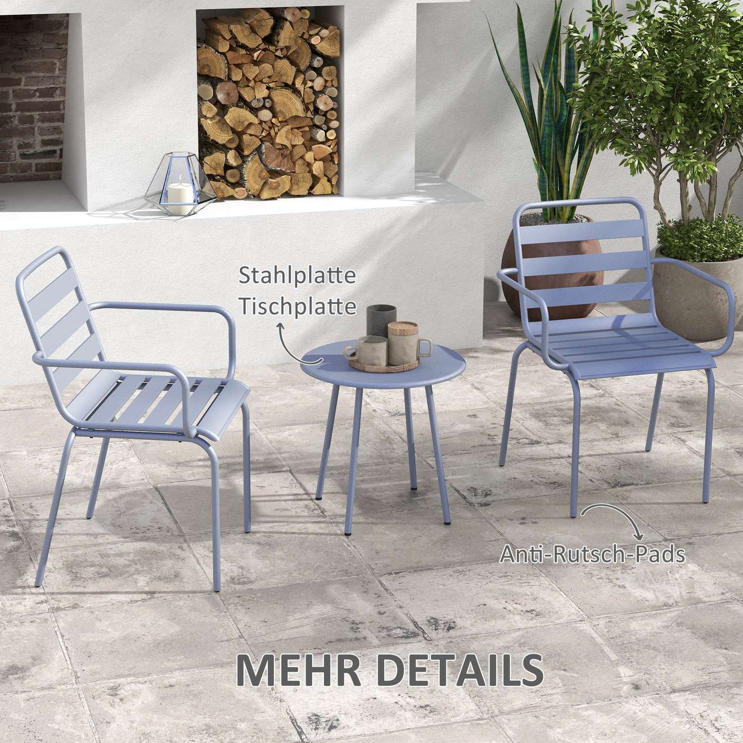 Light gray 3-piece bistro set - steel table and chairs