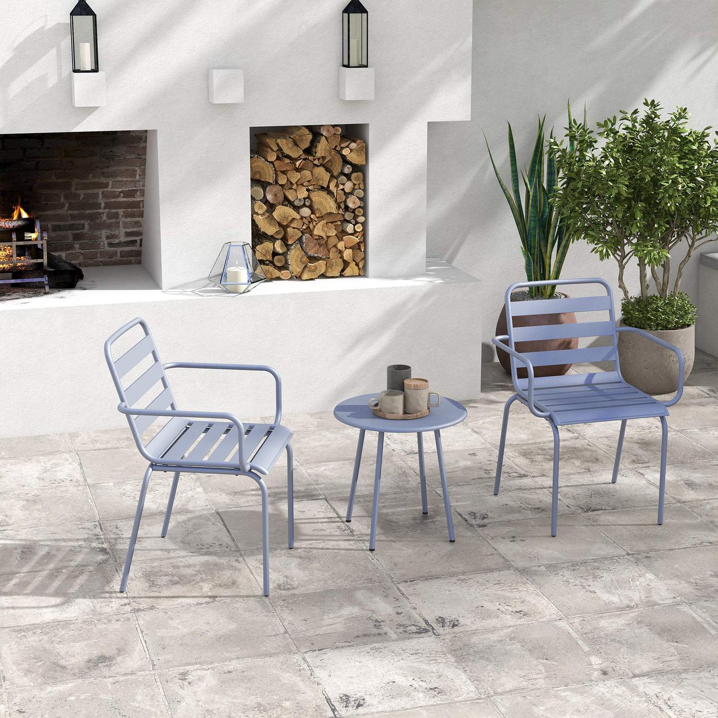 Light gray 3-piece bistro set - steel table and chairs