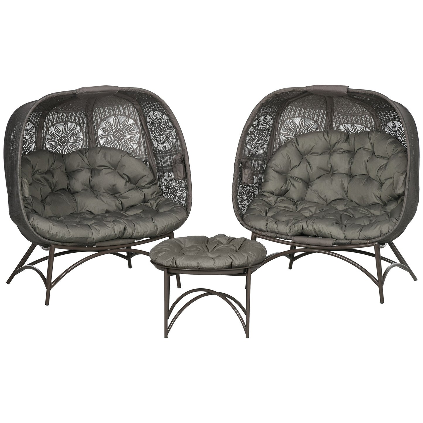 Wicker garden chair set - 3 pcs with table and cushions