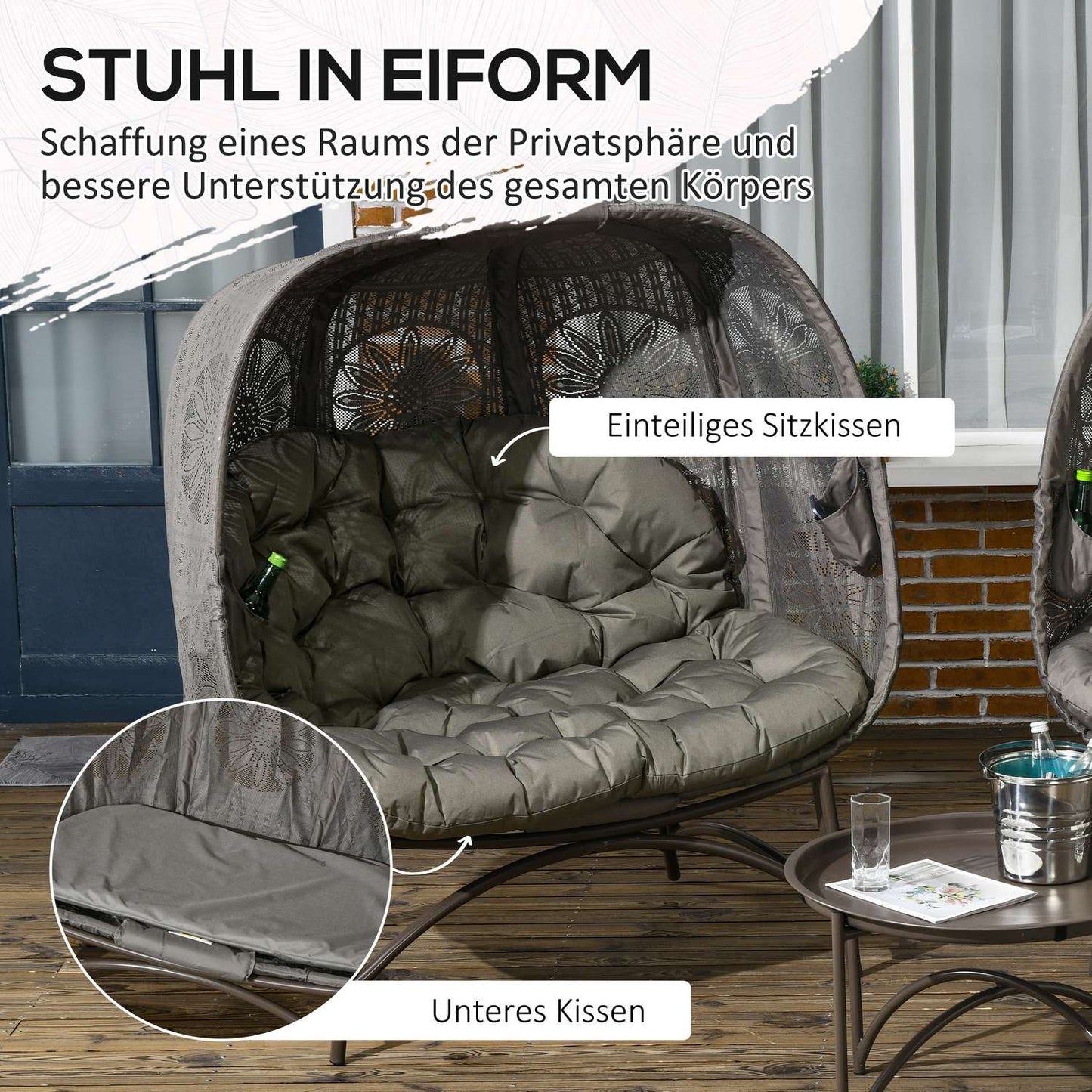 Wicker garden chair set - 3 pcs with table and cushions