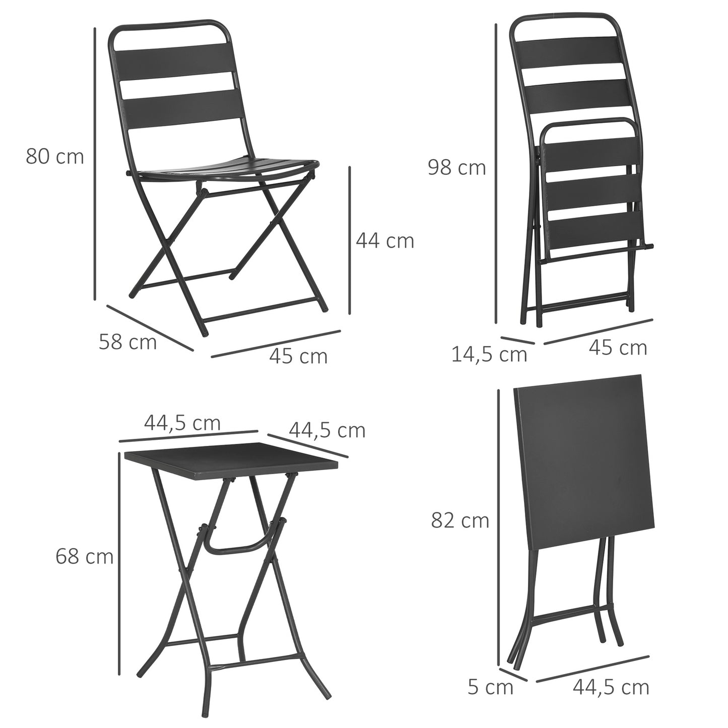 Garden Bistro Set - 1 table and 2 chairs, steel, black