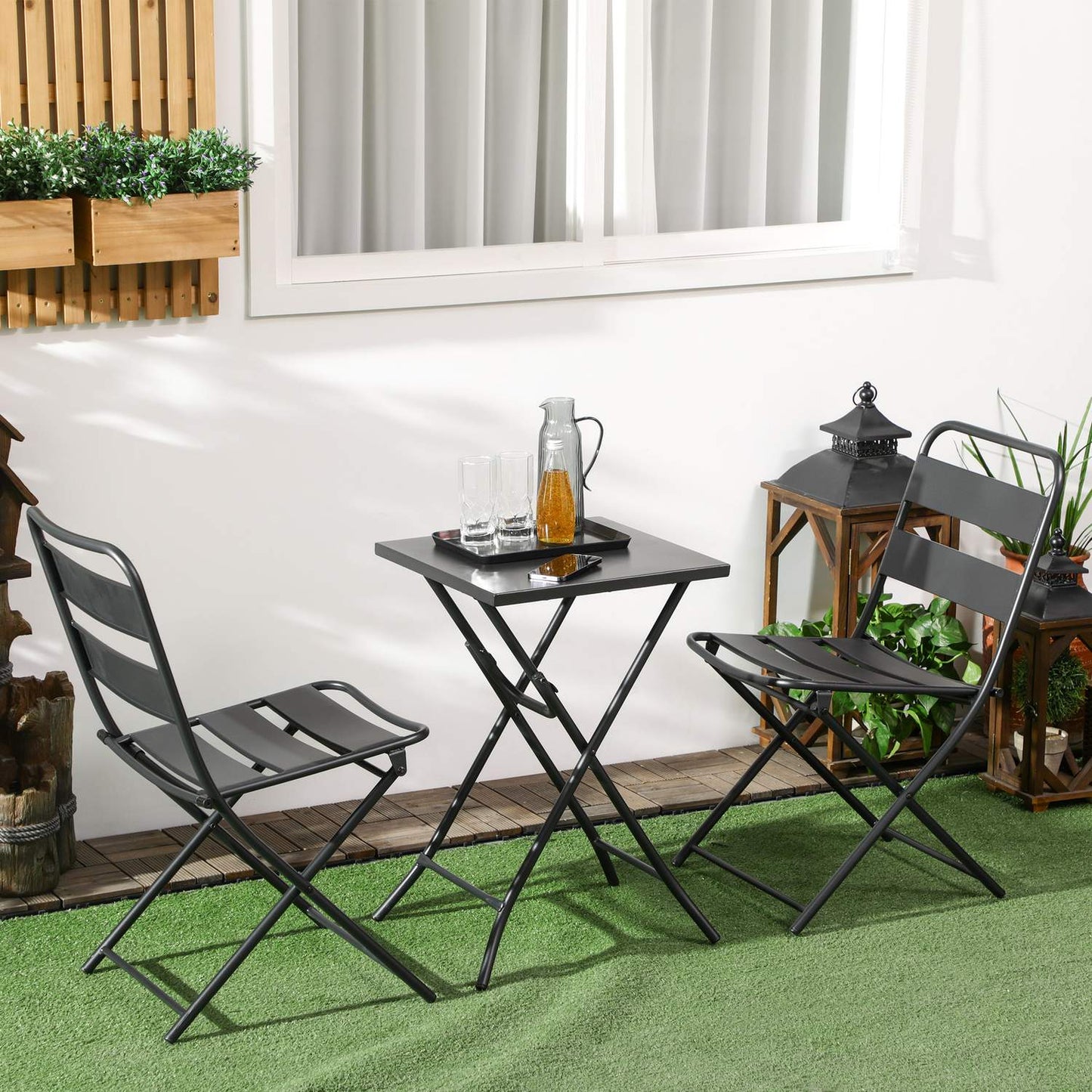 Garden Bistro Set - 1 table and 2 chairs, steel, black