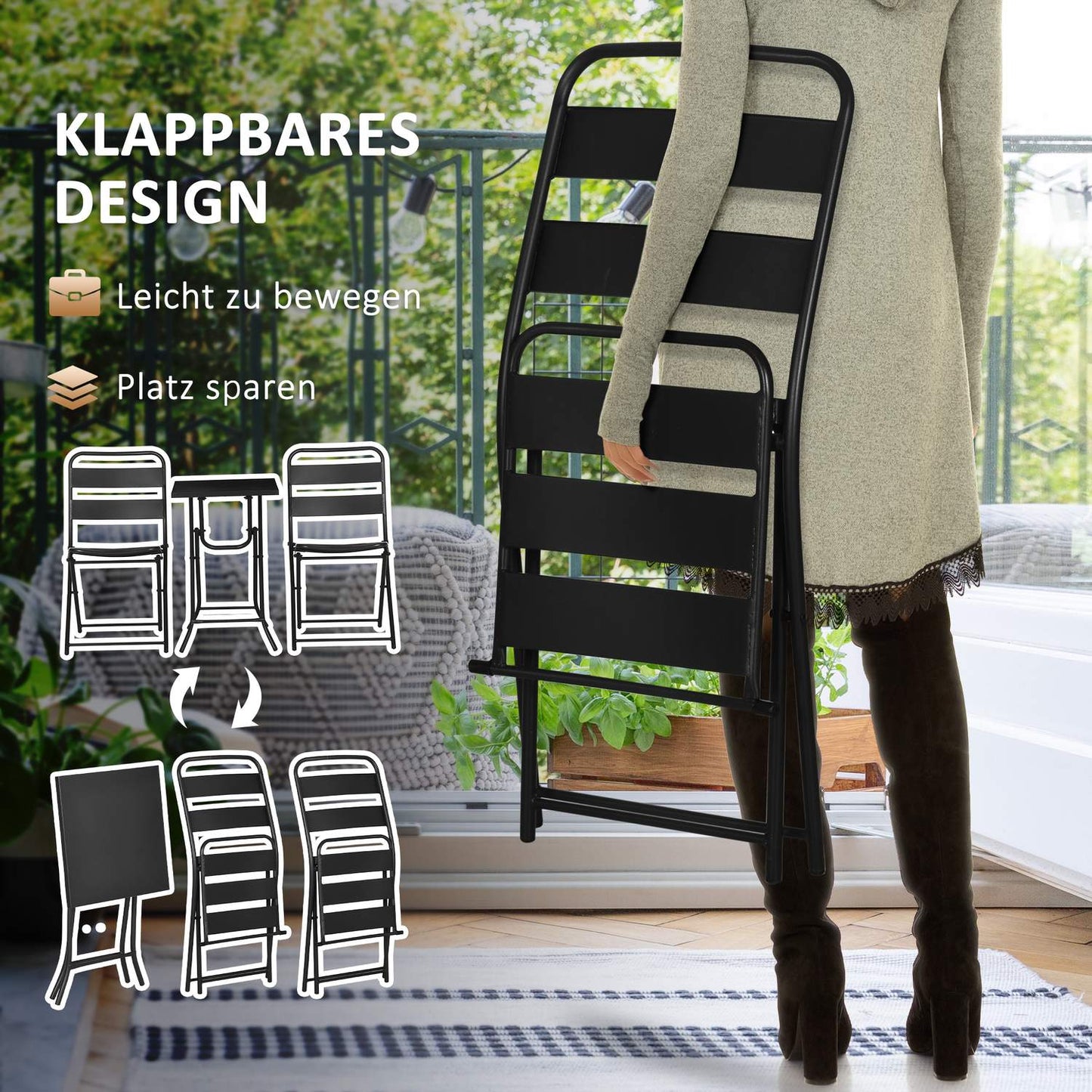 Garden Bistro Set - 1 table and 2 chairs, steel, black