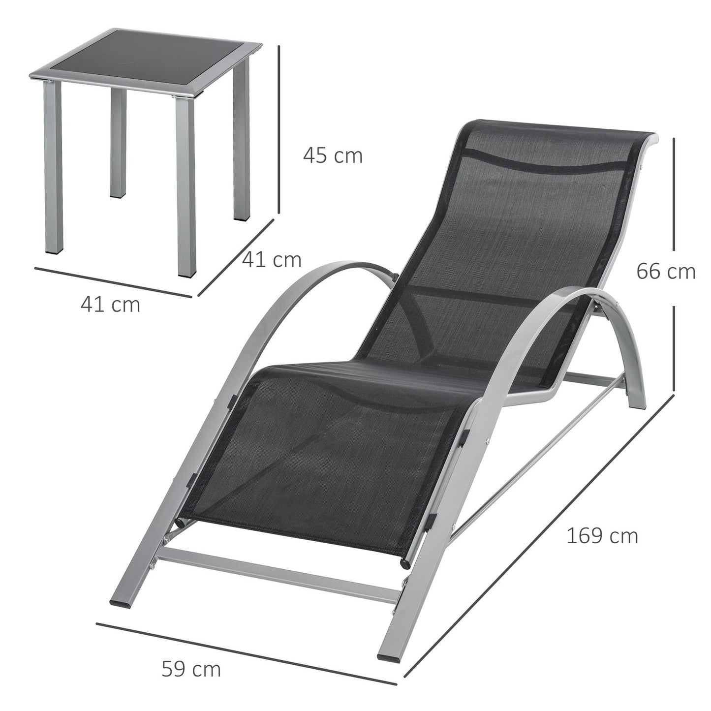 Outdoor Metal Mesh Black Garden Furniture Set - 2 Armchairs, Table