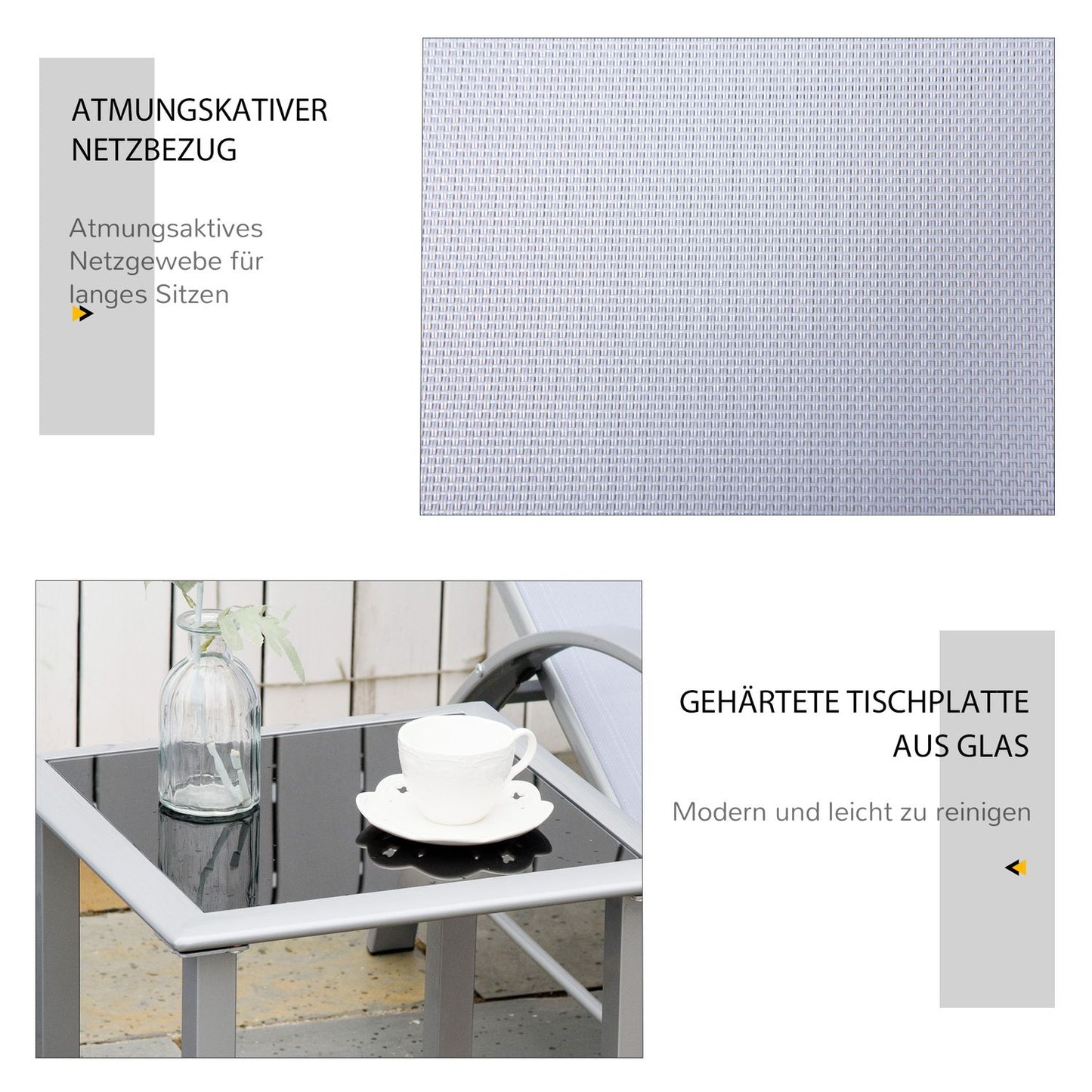 Garden chair set with table - metal mesh, 3 pcs, grey