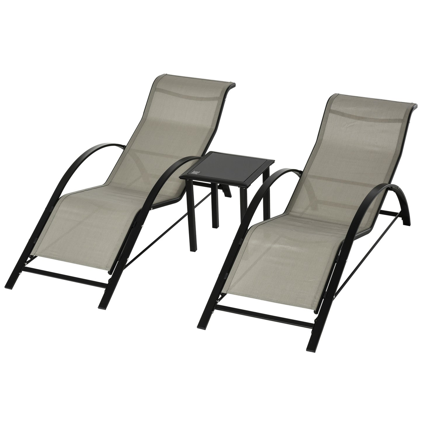 Garden chair in metal mesh - 2 sun loungers, 1 table, gray