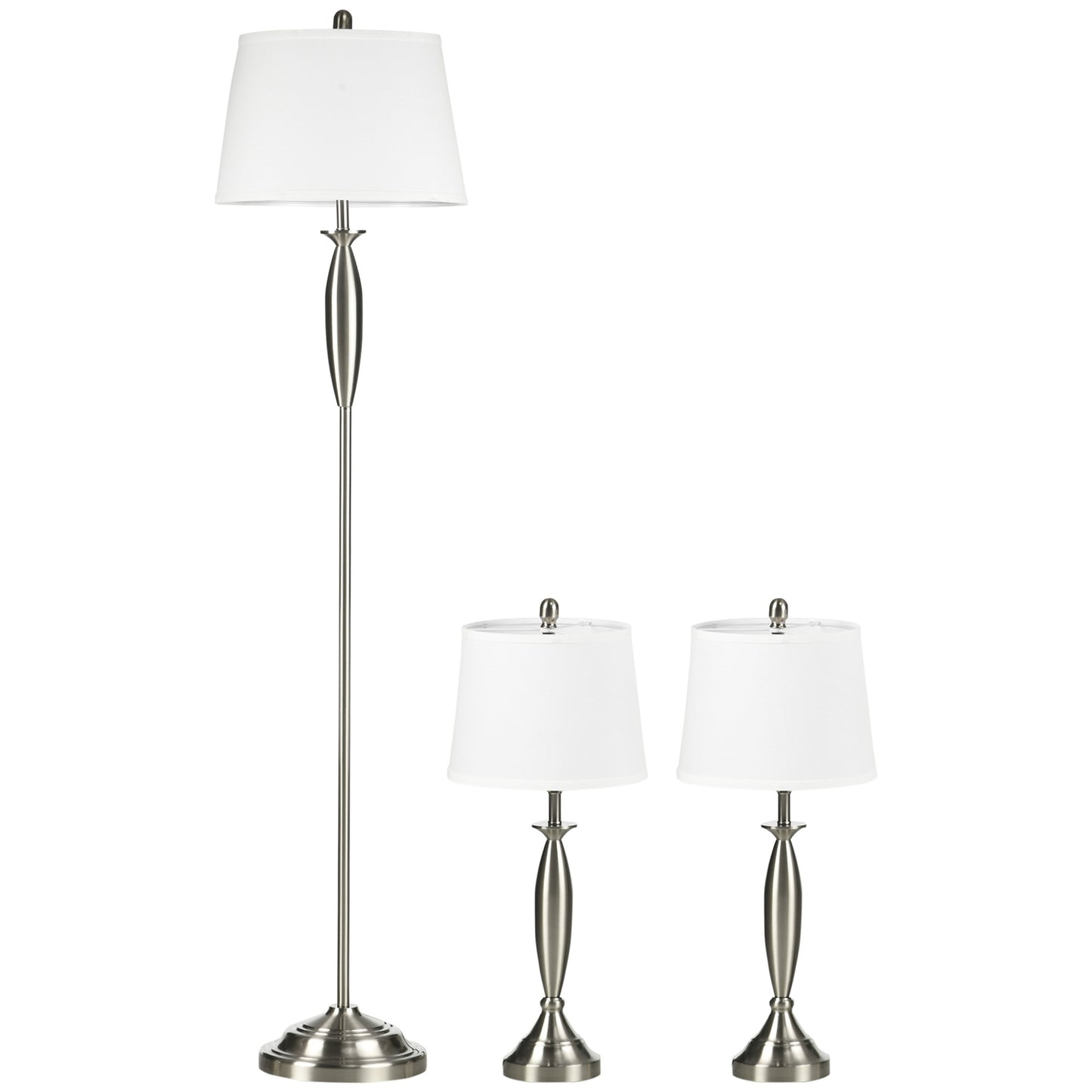 Floor & table lamp set, Silver & White, E27, 3-piece