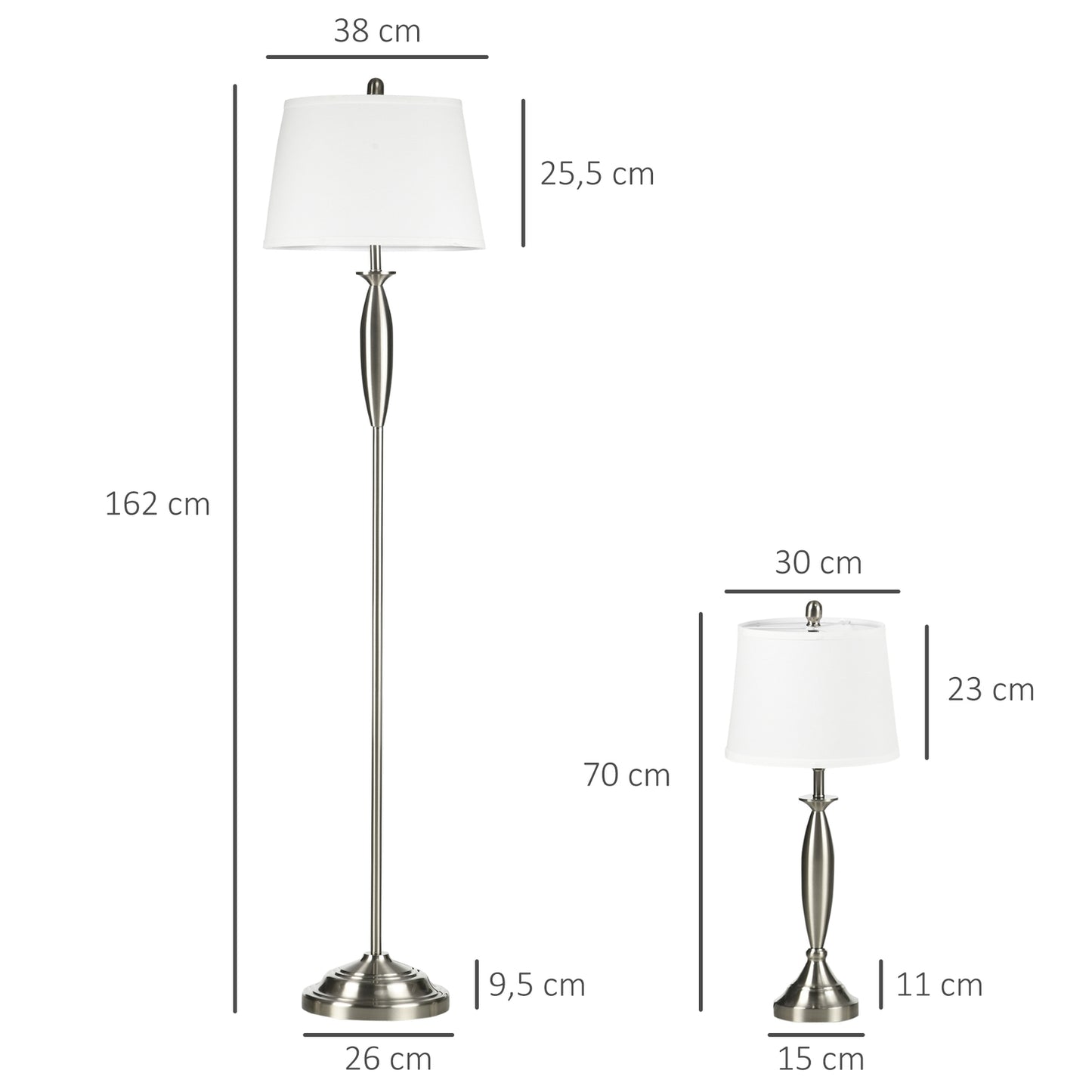 Floor & table lamp set, Silver & White, E27, 3-piece