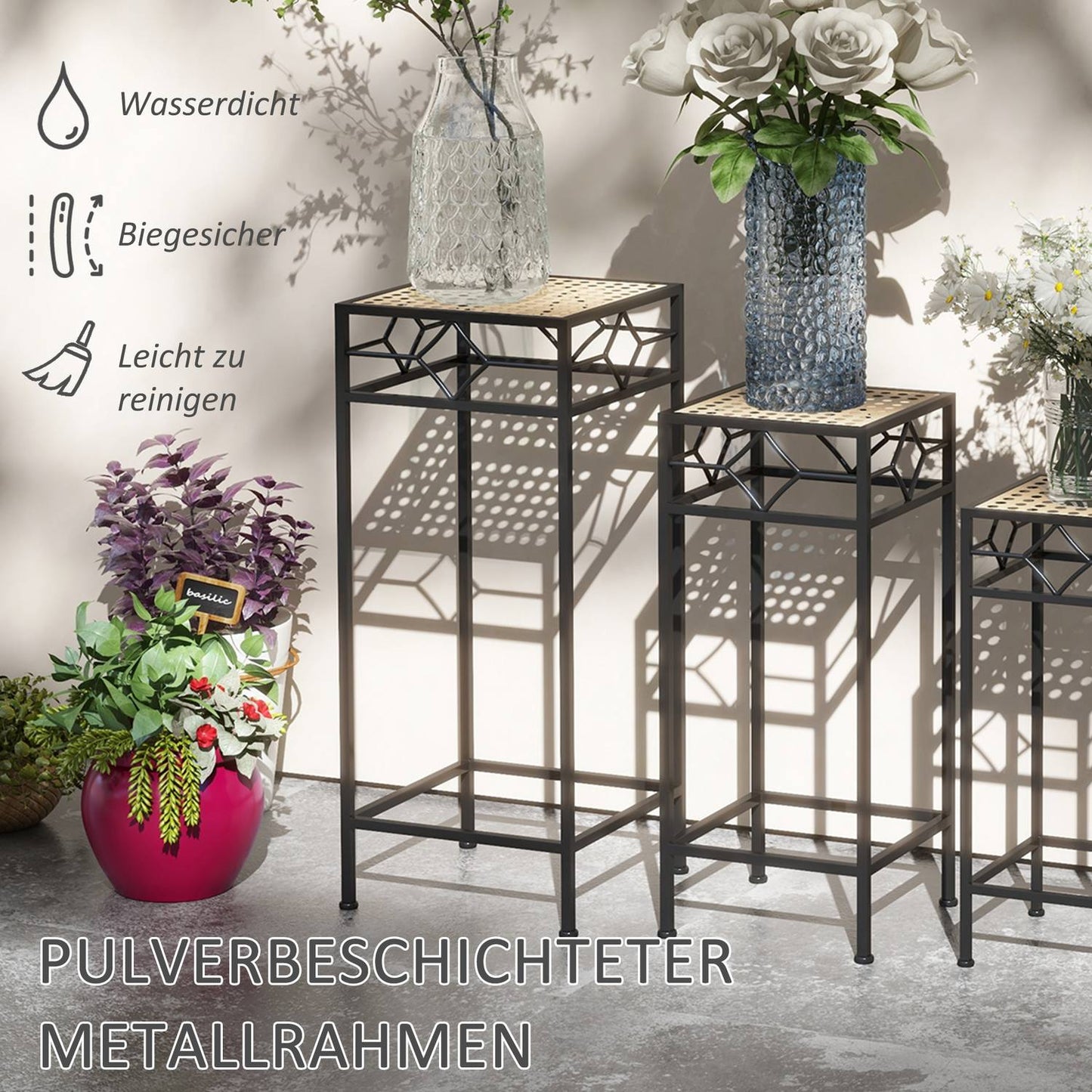 Stackable plant stand in metal, rattan look - gold finish