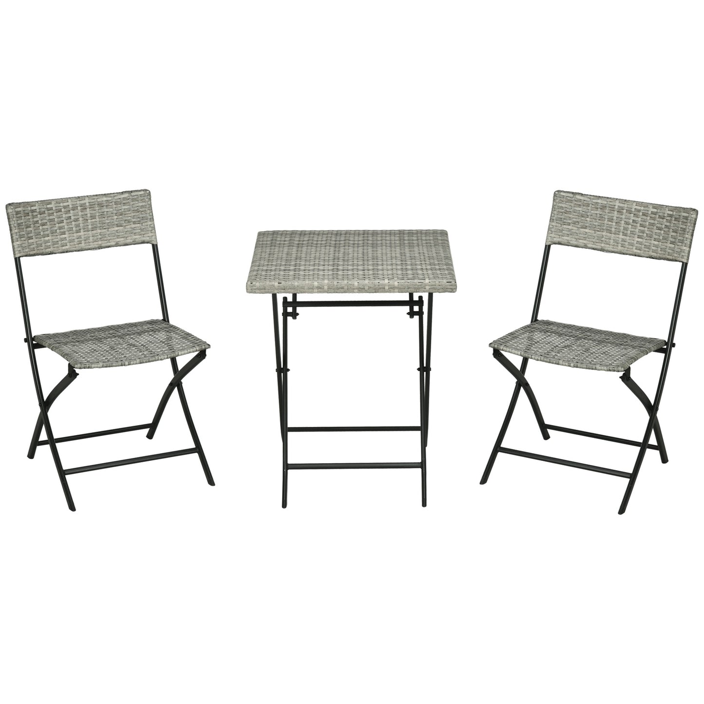 3-piece light gray metal bistro set - folding table and chairs