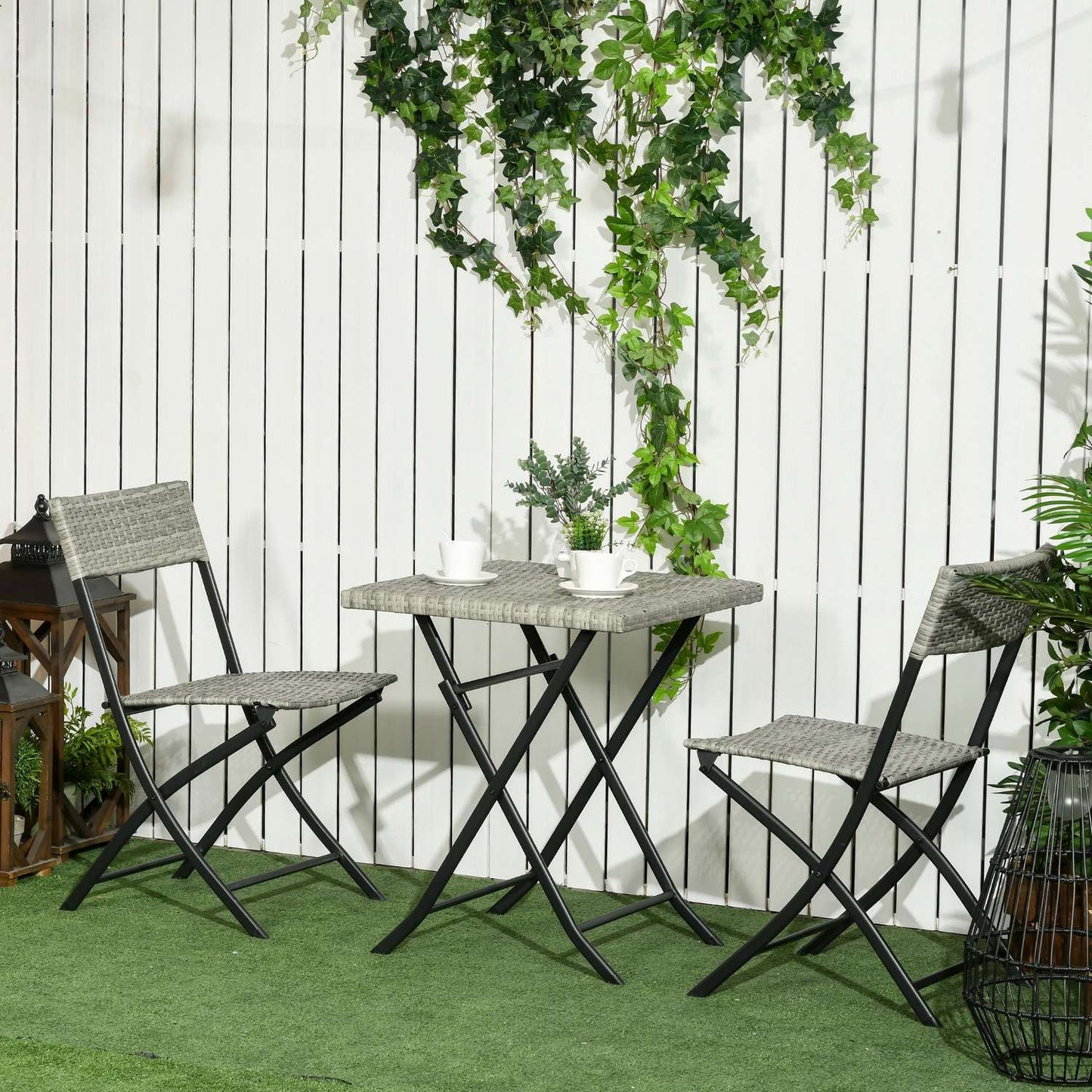 3-piece light gray metal bistro set - folding table and chairs