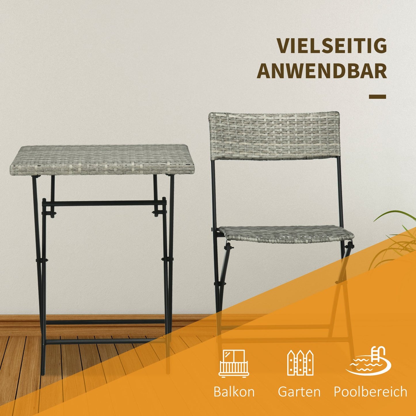 3-piece light gray metal bistro set - folding table and chairs