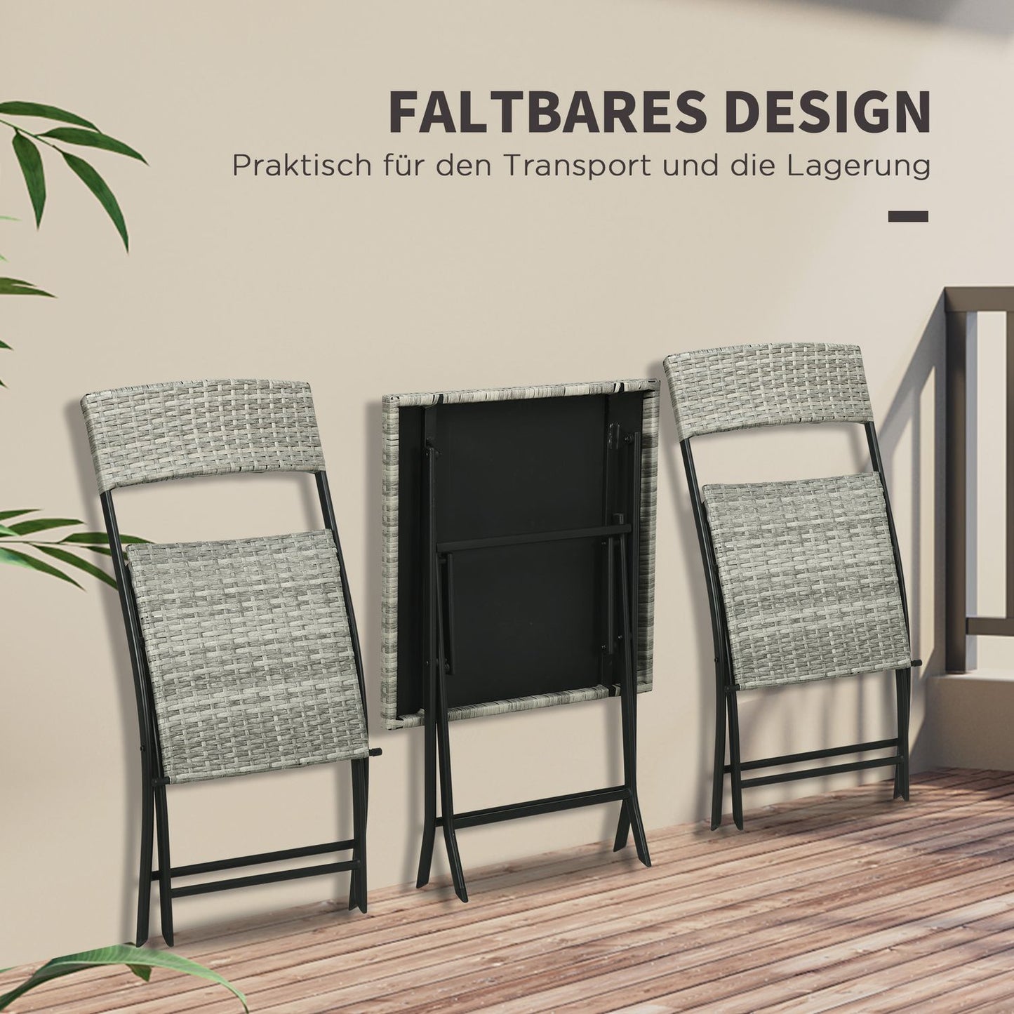3-piece light gray metal bistro set - folding table and chairs