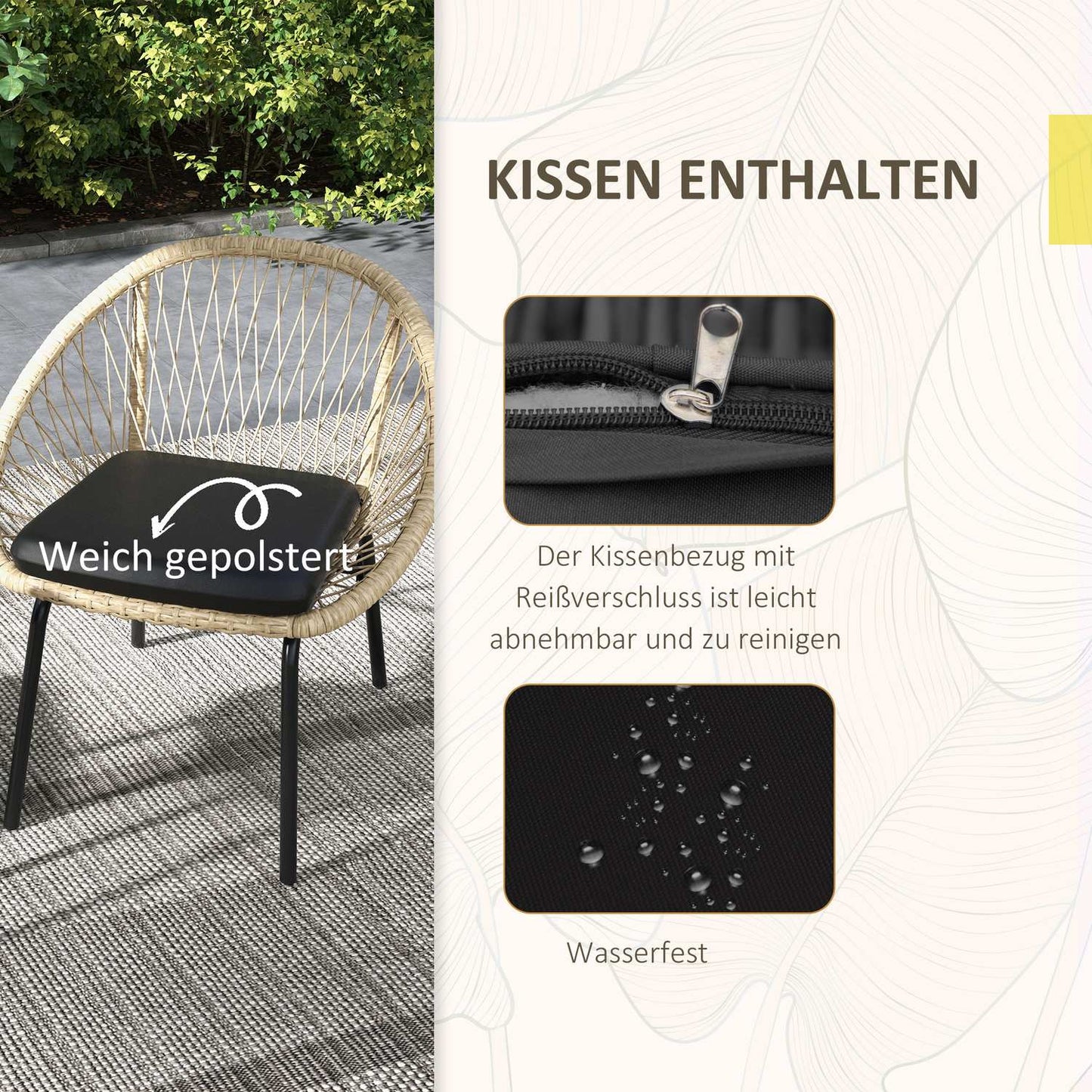 Rattan garden furniture - 3 pcs, yellow cushions