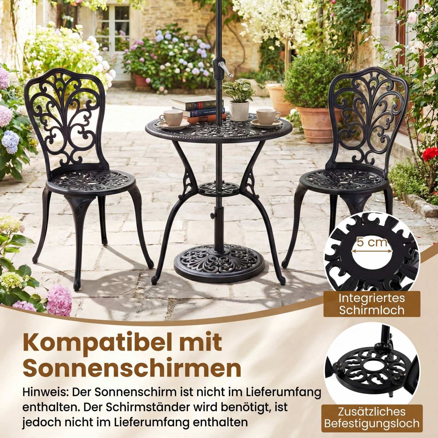3-Piece Aluminum Patio Bistro Set with Table & Chairs