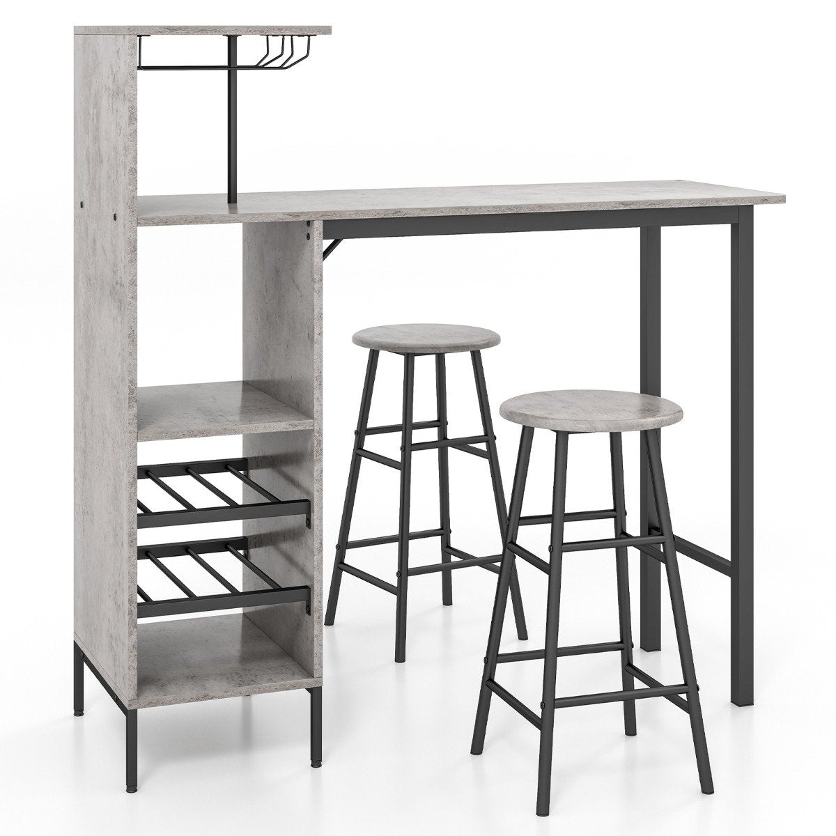 3 Piece Bar Table & Chair Set Industrial Pub Table & Stool Gray
