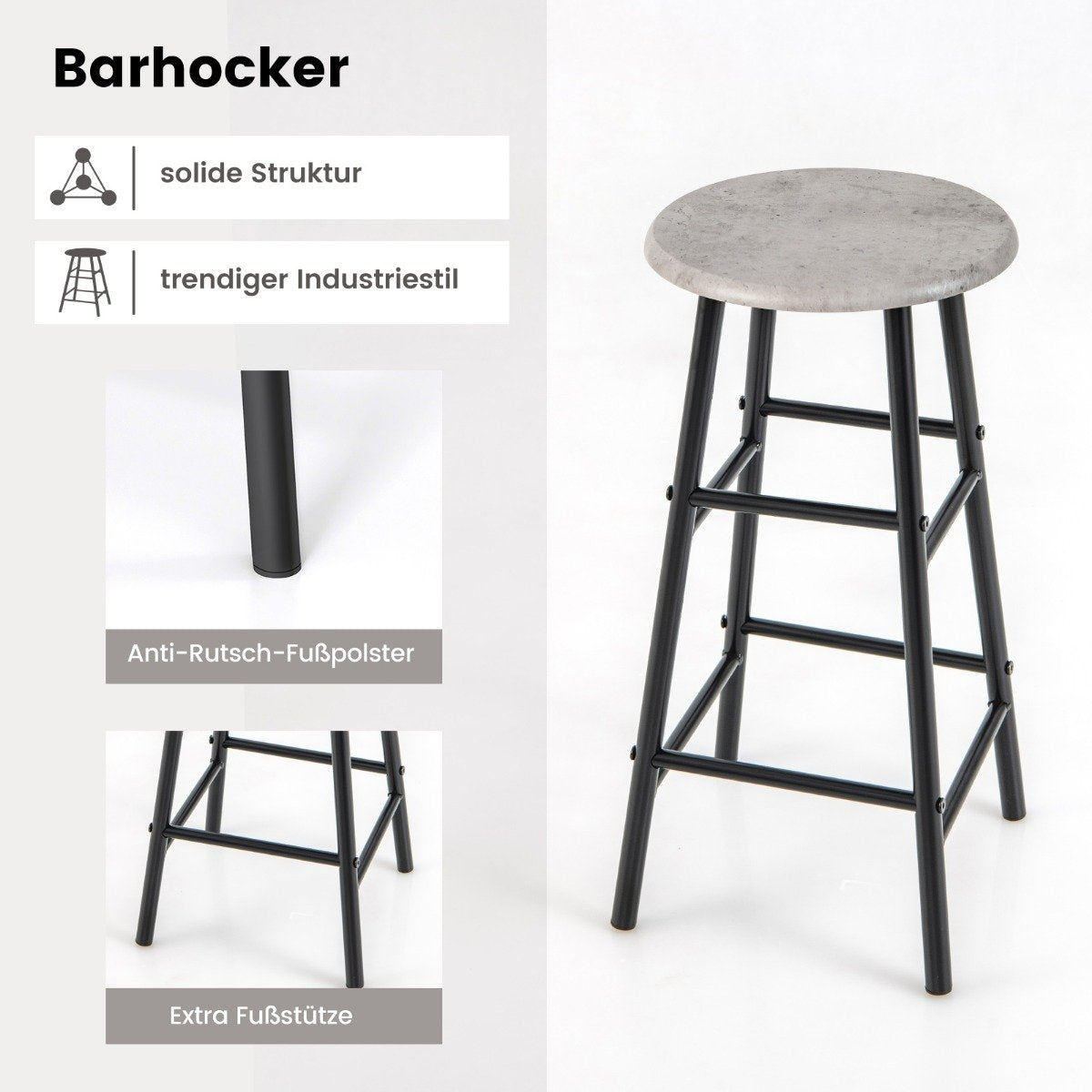 3 Piece Bar Table & Chair Set Industrial Pub Table & Stool Gray