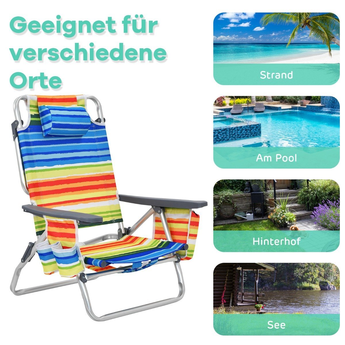 3-Piece Beach Chair & Table Set – Adjustable, Portable