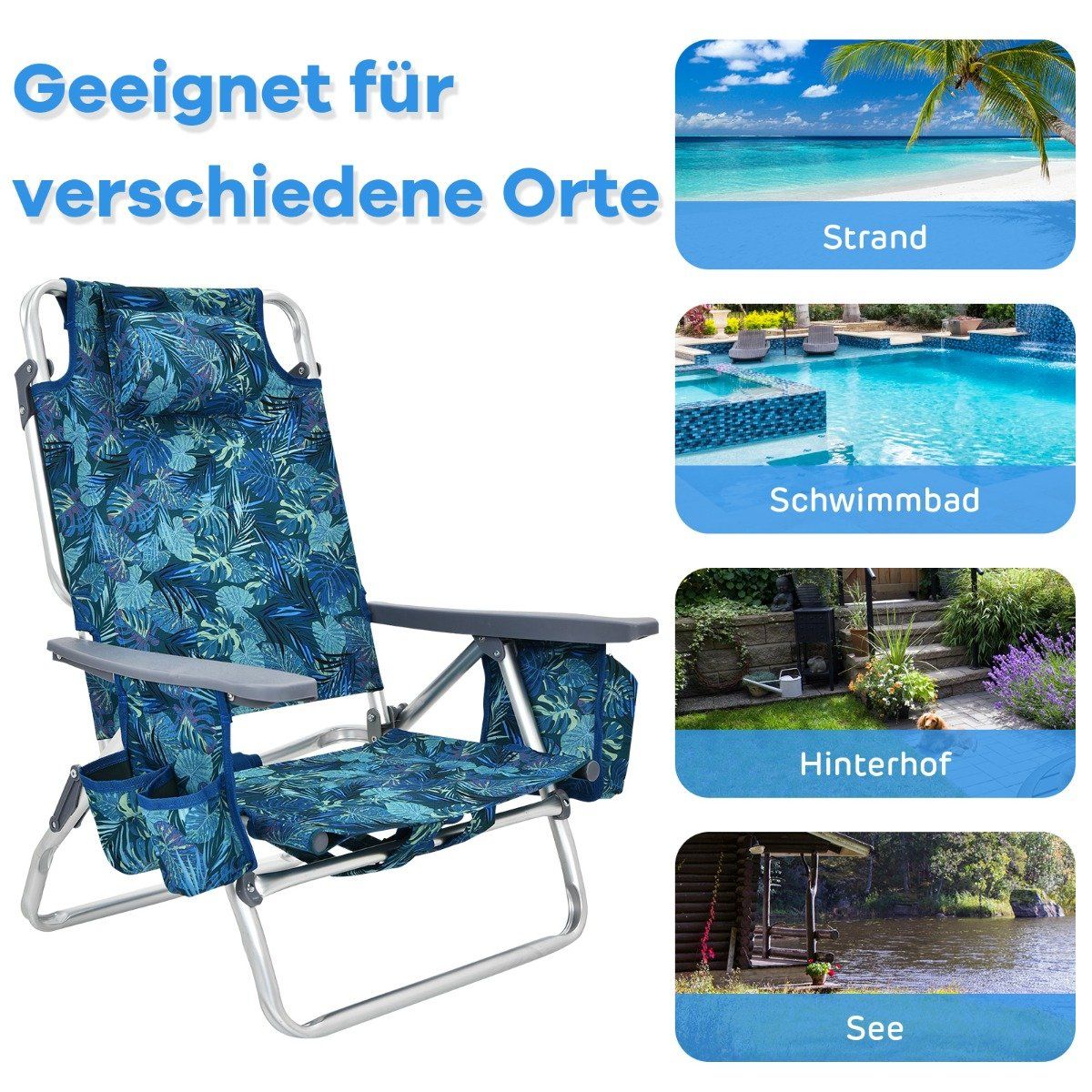 3-Piece Beach Chair & Table Set, Adjustable, Portable