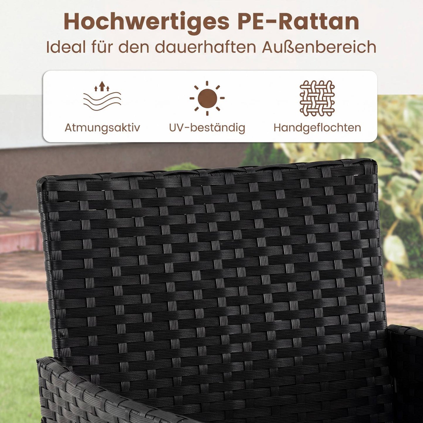 3-Piece Beige Rattan Balcony Set with Glass Table