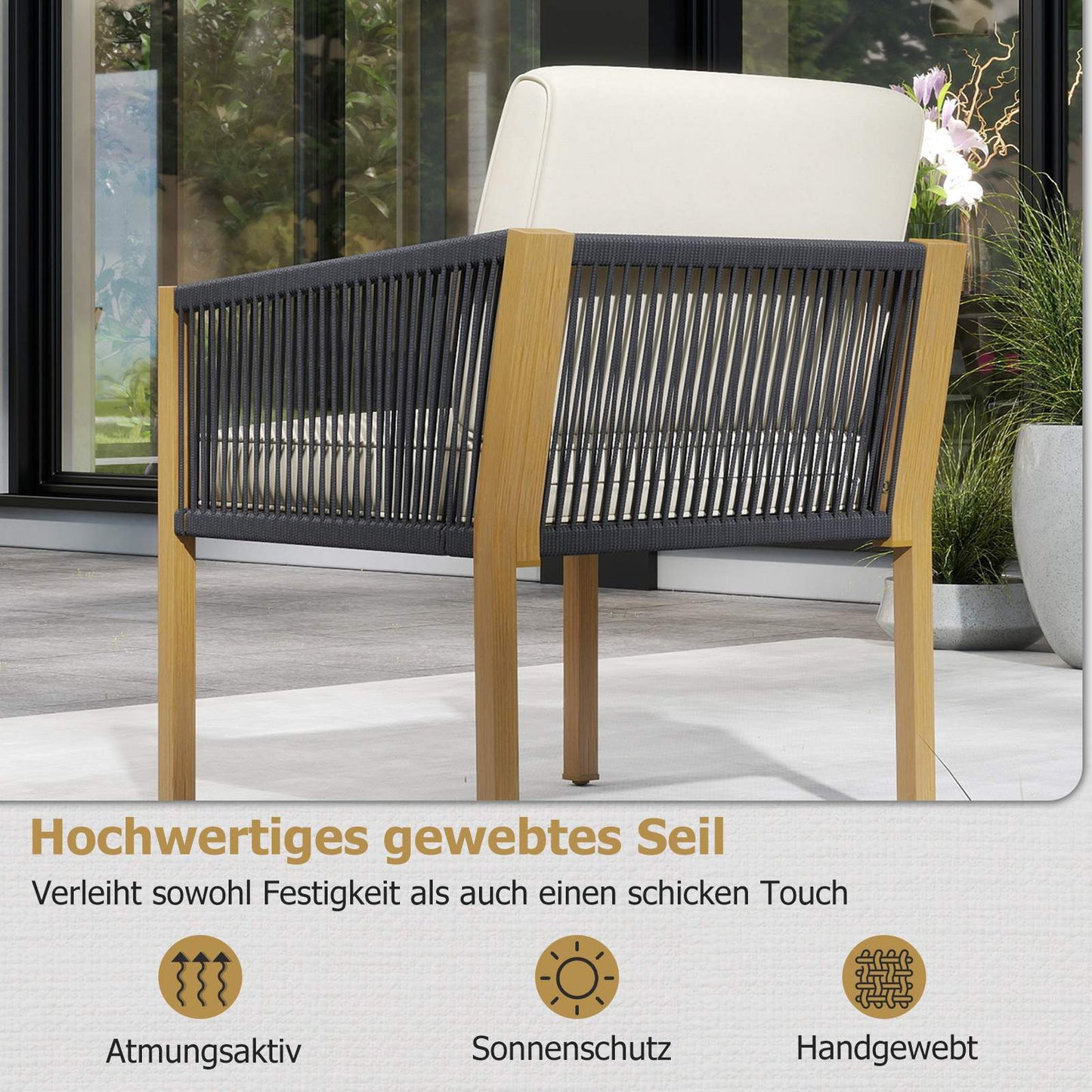 3-Piece Bistro Set with Cushions, Beige, for Balcony & Garden