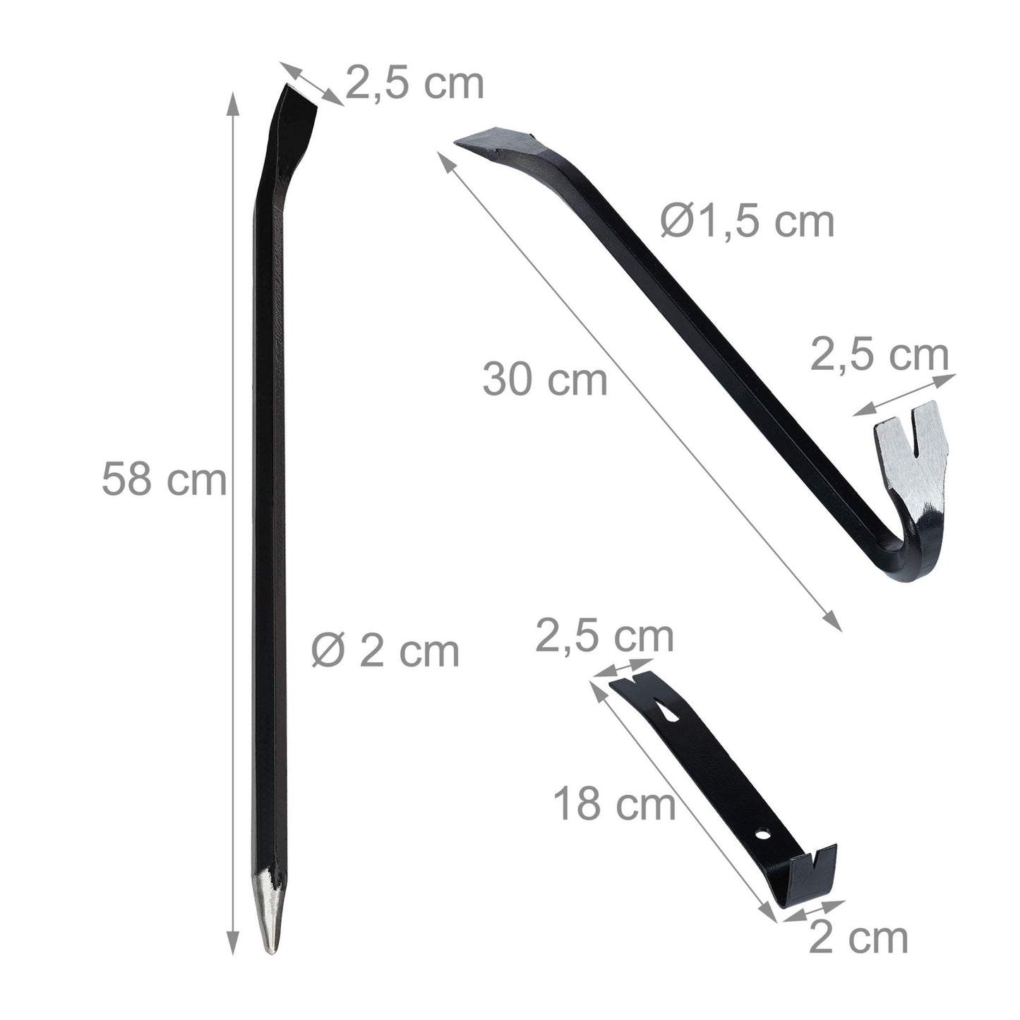 3-Piece Crowbar Set – Hardened Steel, Nail Pulling