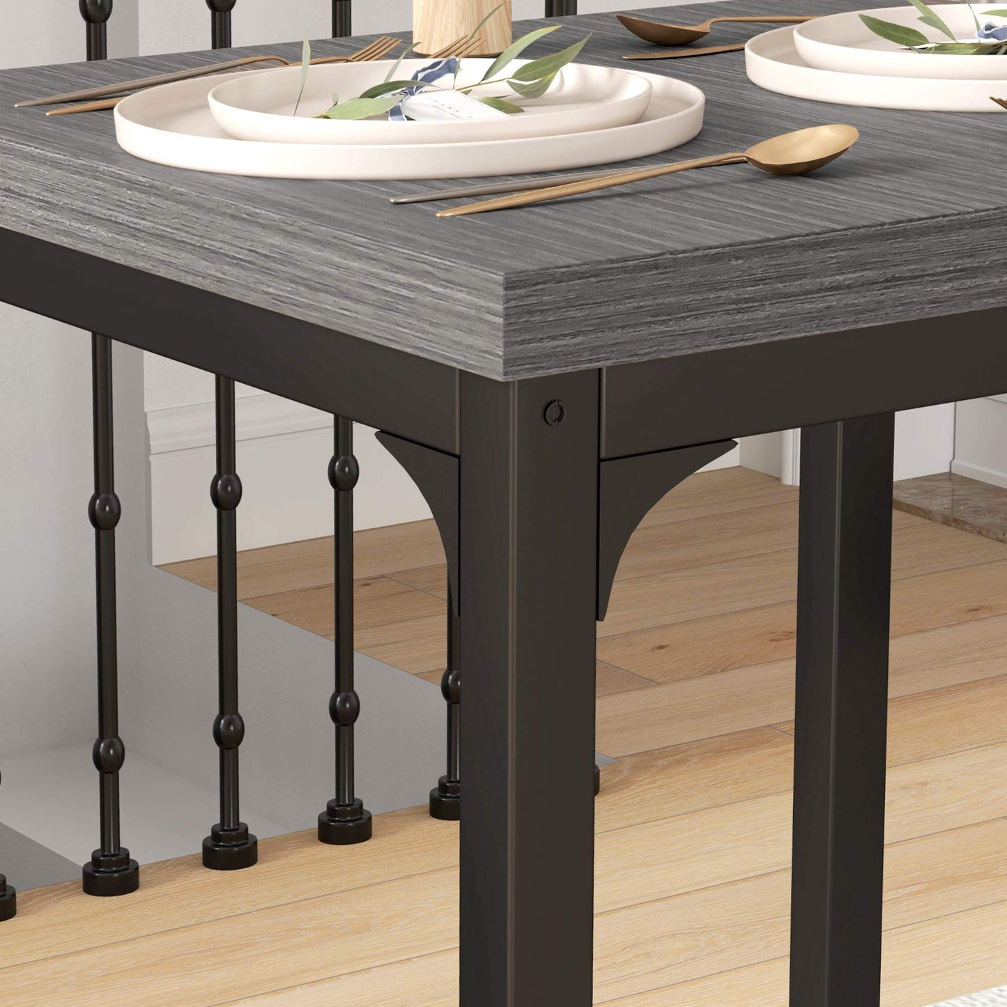 3-Piece Dining Set, Table and 2 Chairs, MDF & Metal, Gray