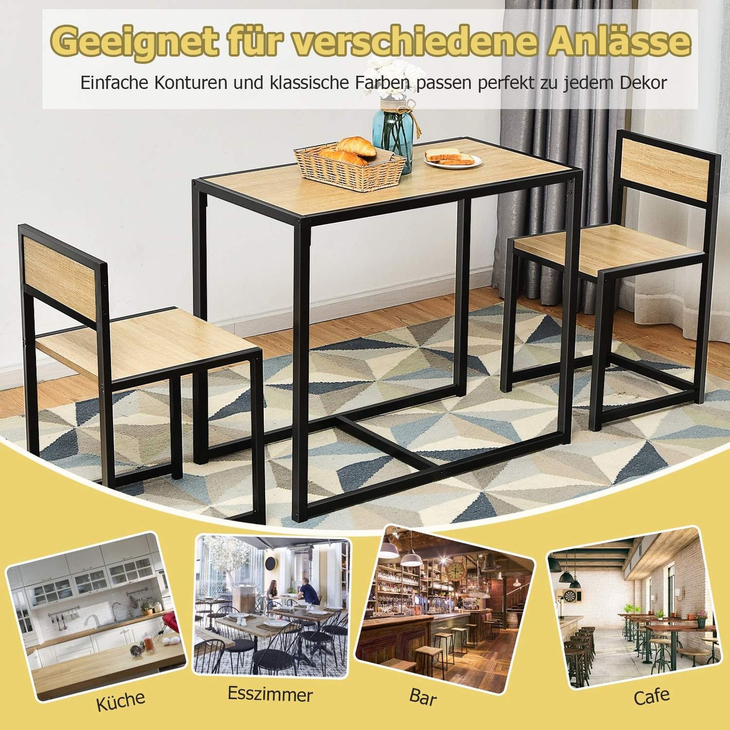 3-Piece Dining Set – Table and 2 Chairs, Space-Saving