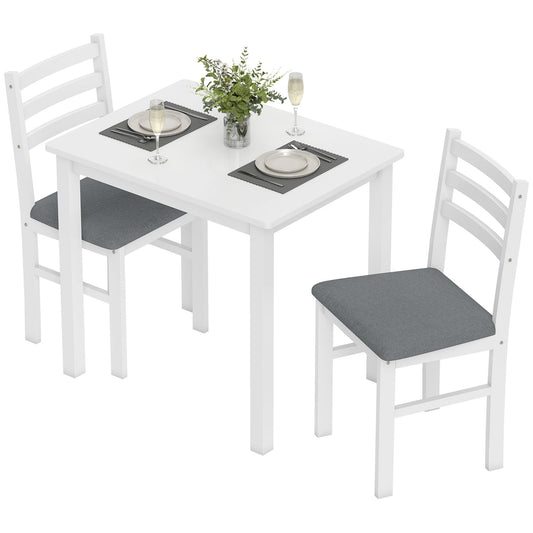 3-Piece Dining Set with 2 Chairs, Space-Saving, White MDF
