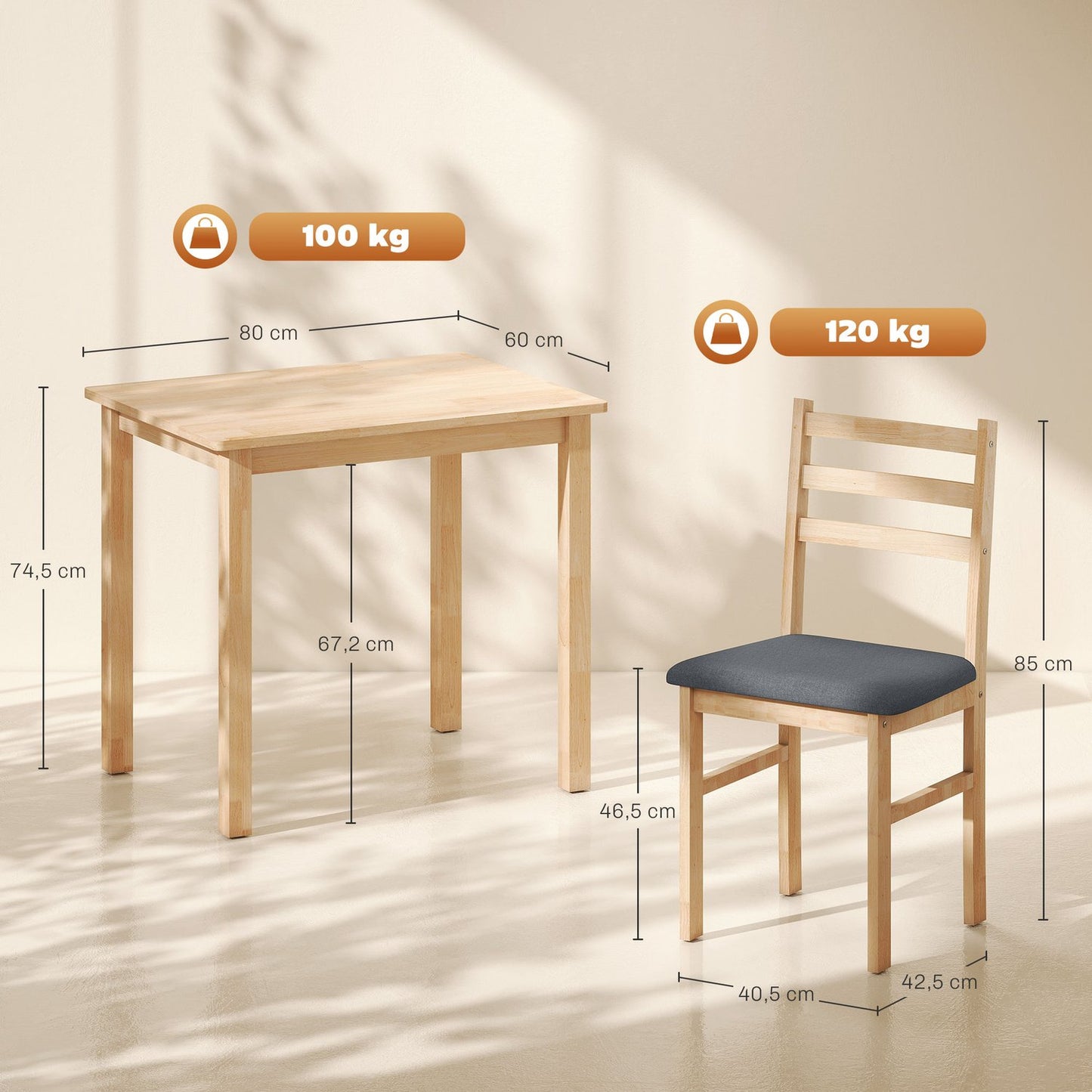 3-Piece Dining Set with 2 Chairs, Space-Saving, Wood