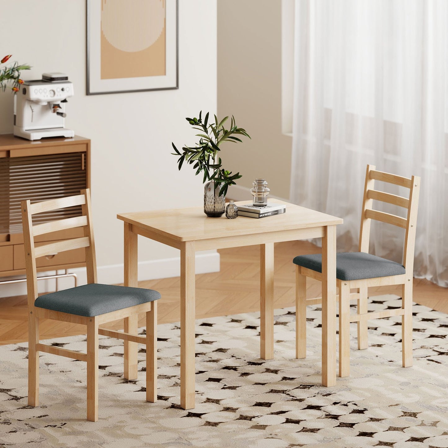 3-Piece Dining Set with 2 Chairs, Space-Saving, Wood