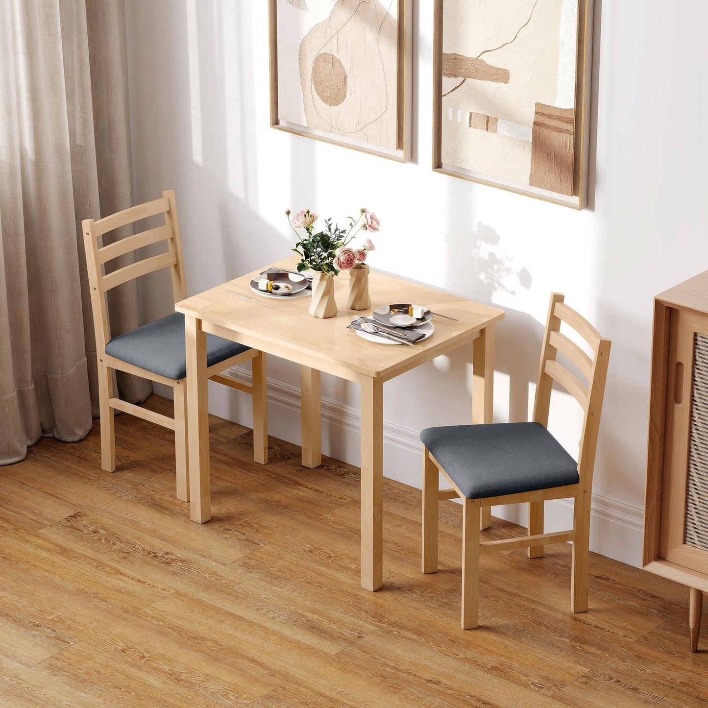 3-Piece Dining Set with 2 Chairs, Space-Saving, Wood