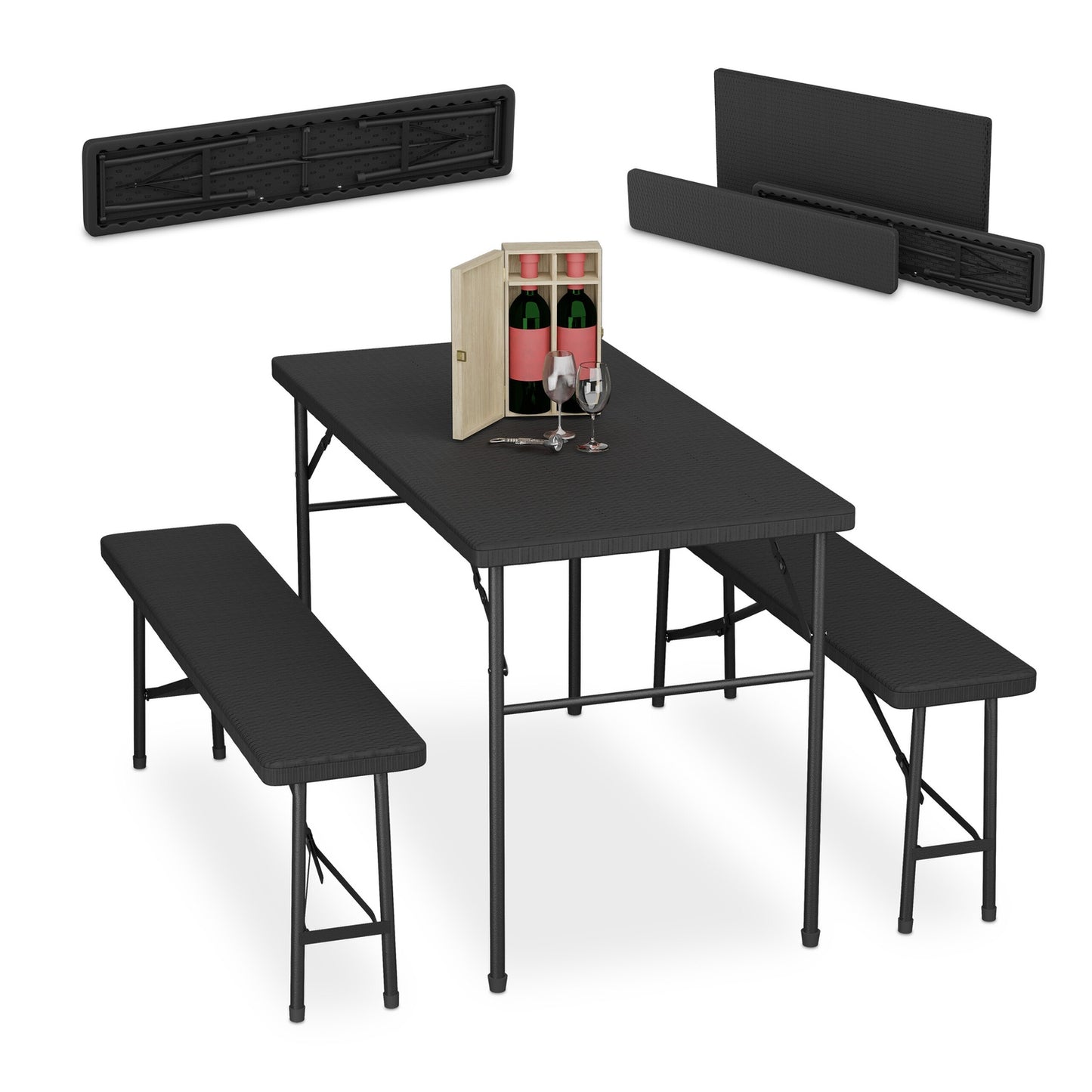 3-Piece Folding Beer Tent Set, Rattan Look, Black